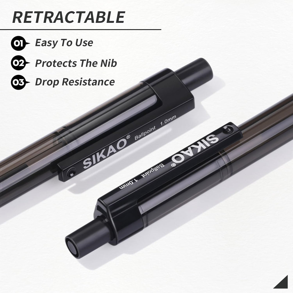 Black Pens Bulk, 60Pack Ballpoint Pens for Smooth Writing Pens No Smear, Black Ink Pens Medium Point 1.0mm, Retractable Click Ball Point Server Pens, School Office Supplies