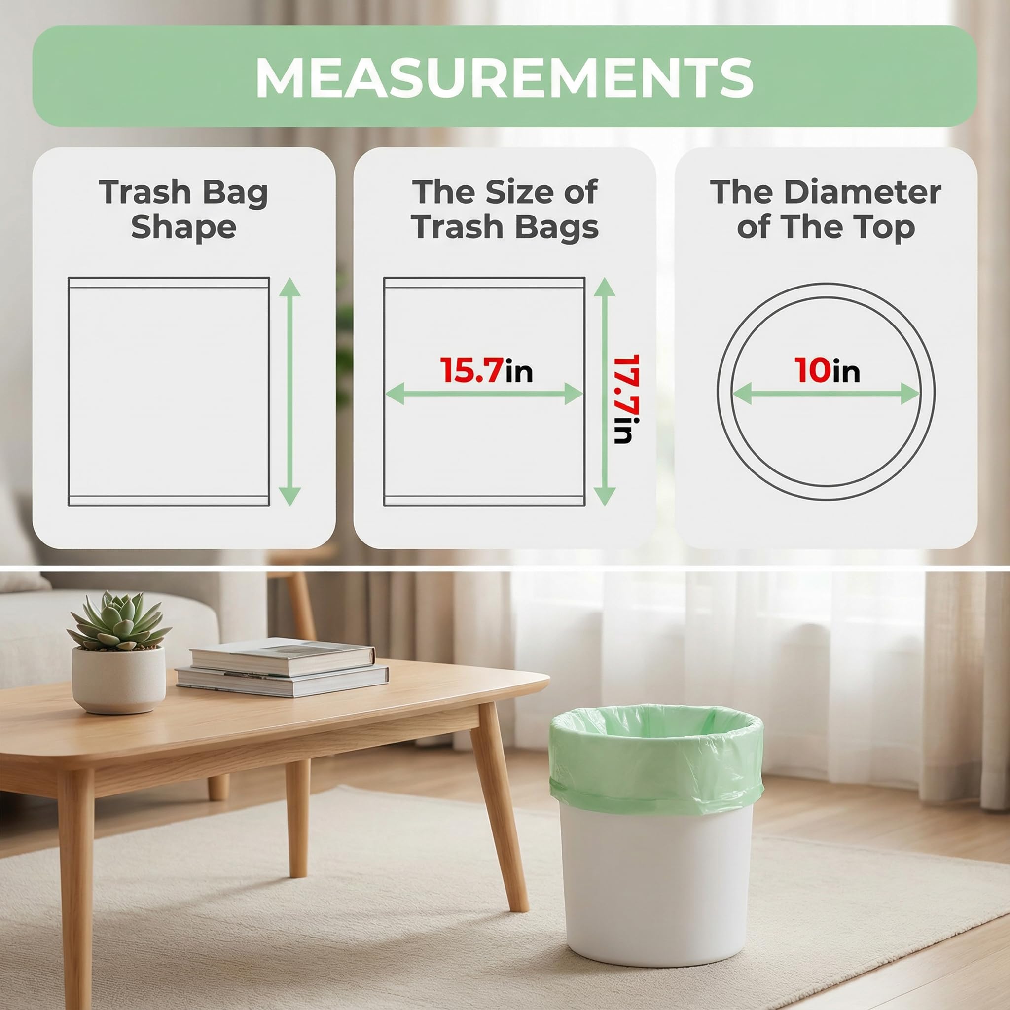 1.2 Gallon Small Trash Bags: Small Garbage Bags 4.5L Trash Bags Wastebasket Liners Bags for Kitchen Bathroom Office (150 Counts, Green)