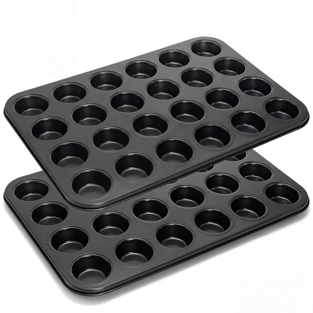 Kingrol 24-Cup Nonstick Mini Cupcake & Muffin Pans, Carbon Steel Baking Pans, Cake Moulds - 2 Pack