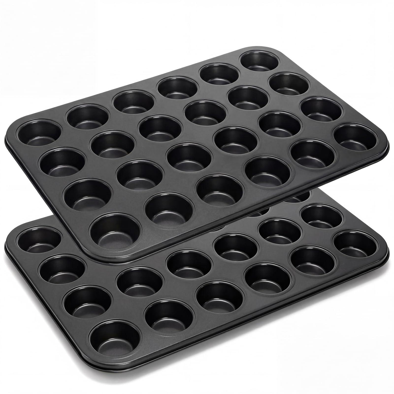 Kingrol 24-Cup Nonstick Mini Cupcake & Muffin Pans, Carbon Steel Baking Pans, Cake Moulds - 2 Pack