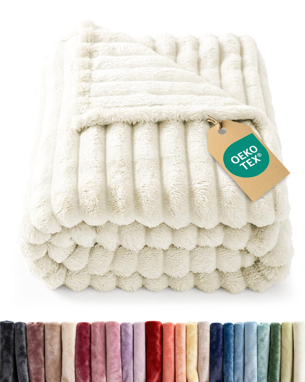 Super Soft Fleece Blanket Throw Size - Fleece Throw Blanket for Bed, Couch & Chair - Cozy, Warm & Breathable - All Season Fuzzy, Cute Decor, Microplush Bedding for Women, Men & Teens - 50x60, Ivory