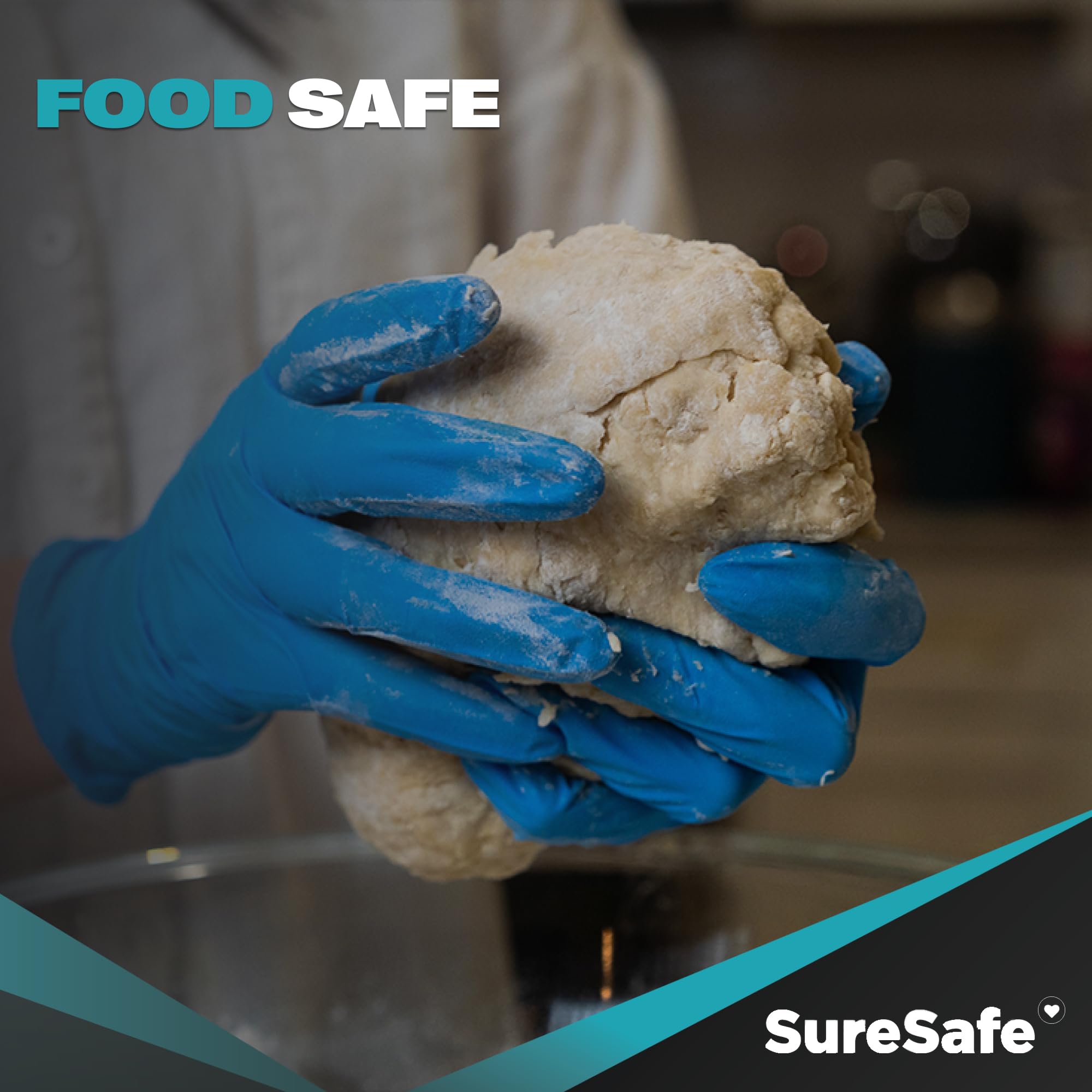 [200 Pack] SURESAFE Blue Medium Nitrile Gloves, 3.5 Mil, Powder & Latex Free, Textured Fingertips, Tear Resistant, for Cooking, Food Prep, Work, Tattoo, Food Gloves