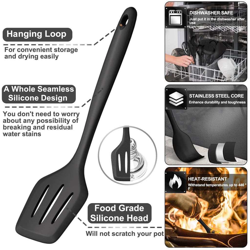 43 Pcs AIKKIL Silicone Kitchen Utensils Set, Heat Resistant Silicone Cooking Kitchen Utensils Set with Holder, Turner, Spatula, Kitchen Gadgets Tools Set for Nonstick Cookware, Dishwasher(BPA Free)