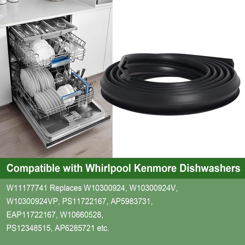 W11177741 W10300924 Dishwasher Gasket Door Seal Compatible with Whirlpool Maytag Kenmore Dishwashers Replaces W10300924V W10300924VP 4843807 W10660528 PS12348515