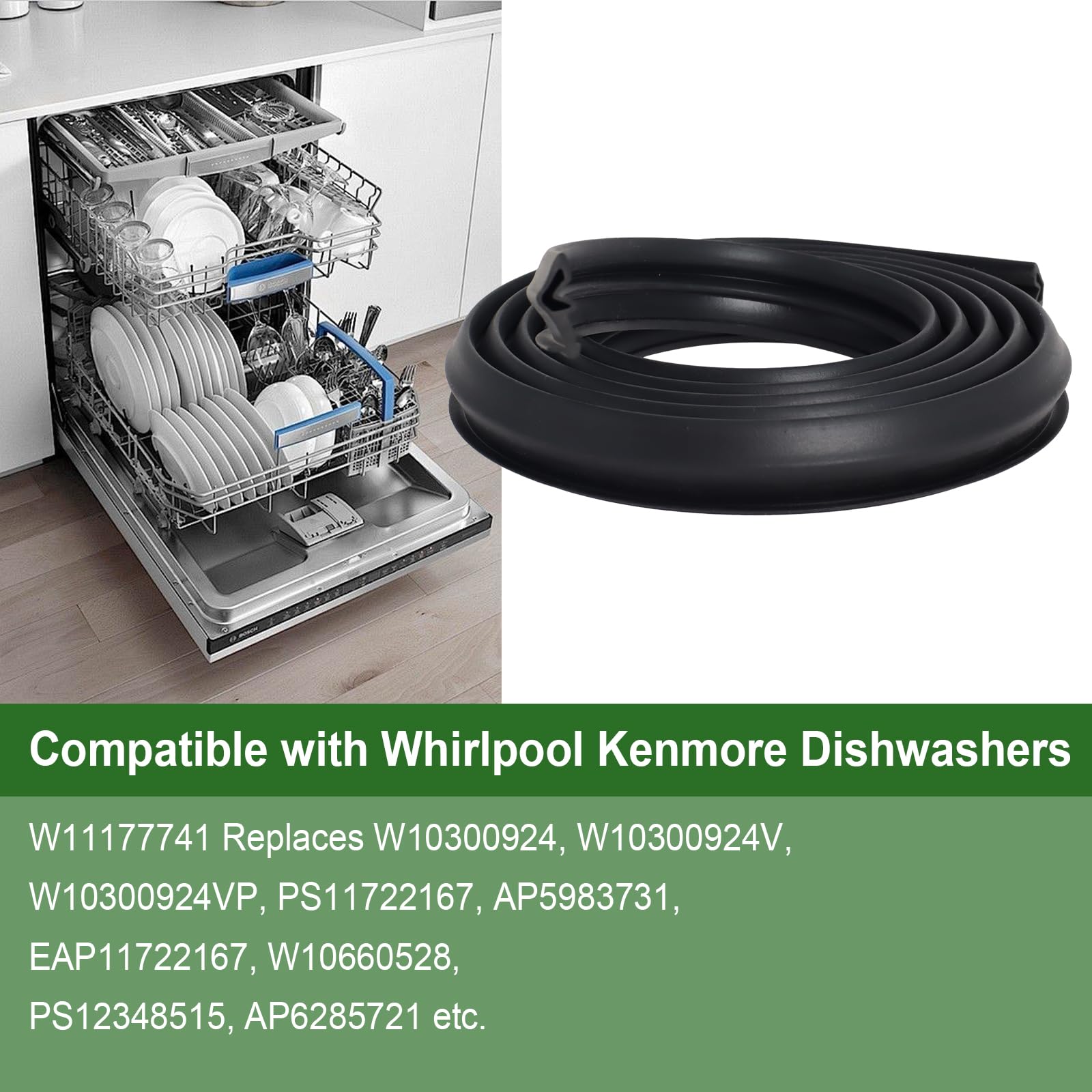 W11177741 W10300924 Dishwasher Gasket Door Seal Compatible with Whirlpool Maytag Kenmore Dishwashers Replaces W10300924V W10300924VP 4843807 W10660528 PS12348515