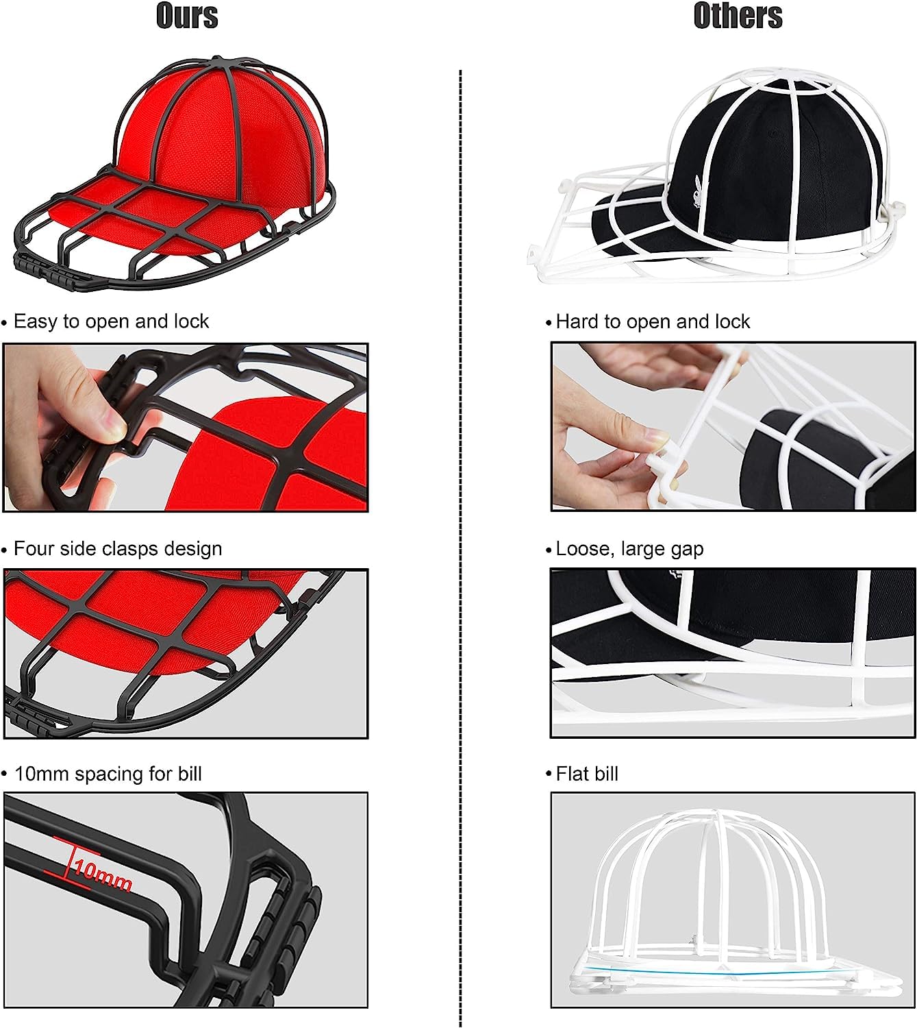 Senzhilin-2 Pieces Hat Washer Cage - Hat Cleaner for Adult and Kids Hats | Ideal for Baseball Caps | Safe for Dishwasher and Washing Machine | Black |