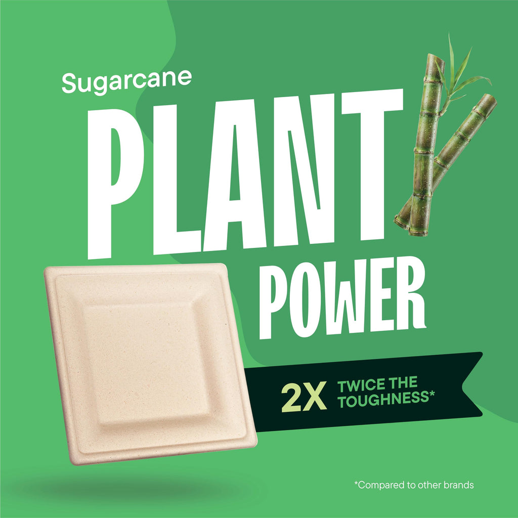100% Compostable Square Paper Plates [6" x 6", Pack of 50] Elegant Premium Disposable Plates, Natural Unbleached Bagasse, Eco-Friendly, Made from Sugarcane Fibers, 6" Biodegradable Plate