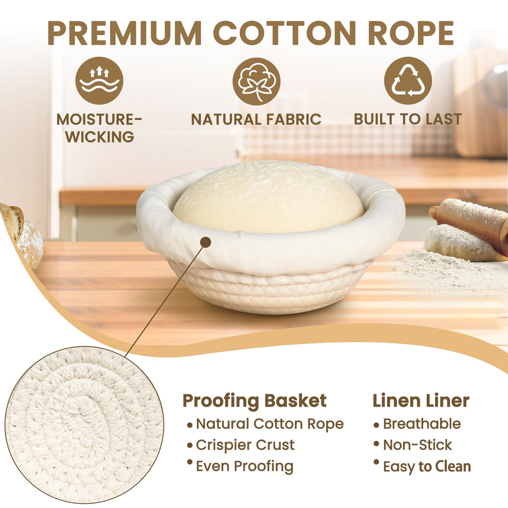 Mini Banneton Proofing Basket (5.5'', Set of 6), Natural Cotton Rope Small Banneton Basket & Liner, Sourdough Proofing Basket for Bread Bowls & Small Loaves