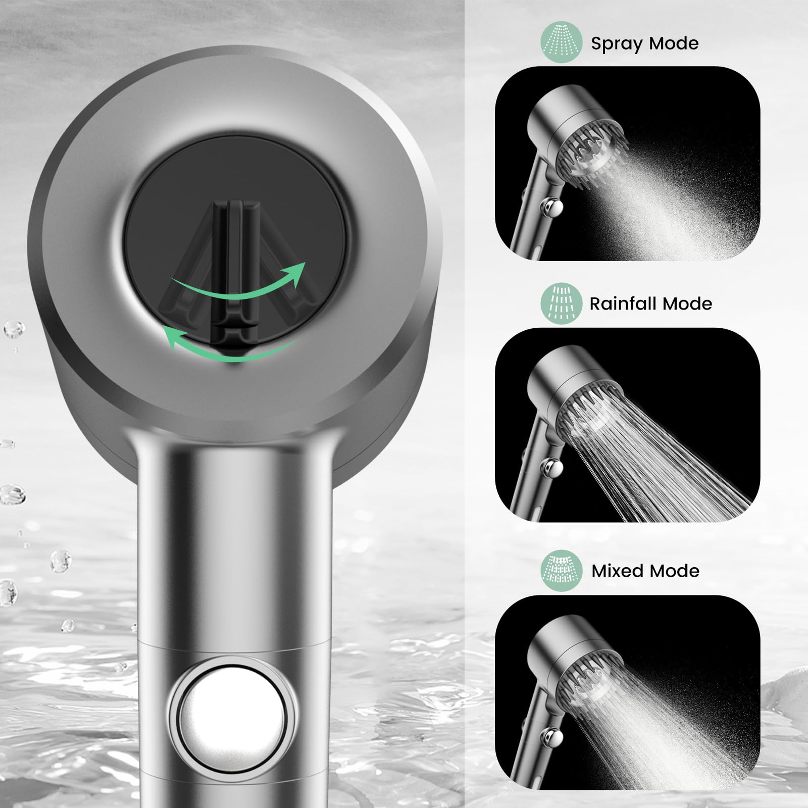 Filtered Shower Head with Handheld, High Pressure Multiple Spray Showerhead with ON/OFF Switch and 18-Stage Water Softener Filters for Hard Water, Remove Chlorine, Power Spray to Clean Tub, Tile & Pet
