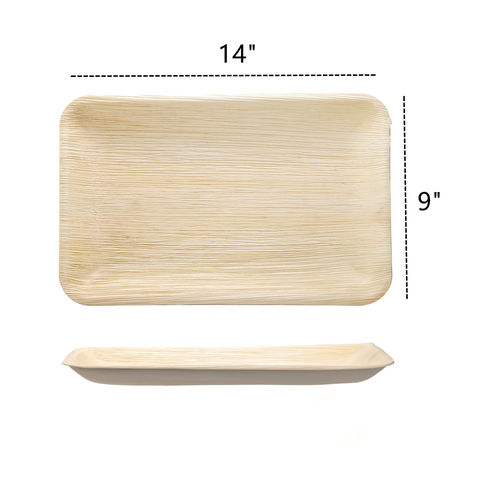 Dicunoy 20 PCS Disposable Paper Serving Plates, 14" x 9" Palm Leaf Plate, Charcuterie Boards, Rectangle Bamboo Wood Like Platters Trays, Heavy Duty Party Plates for Dinner, Weddings, BBQ, Catering