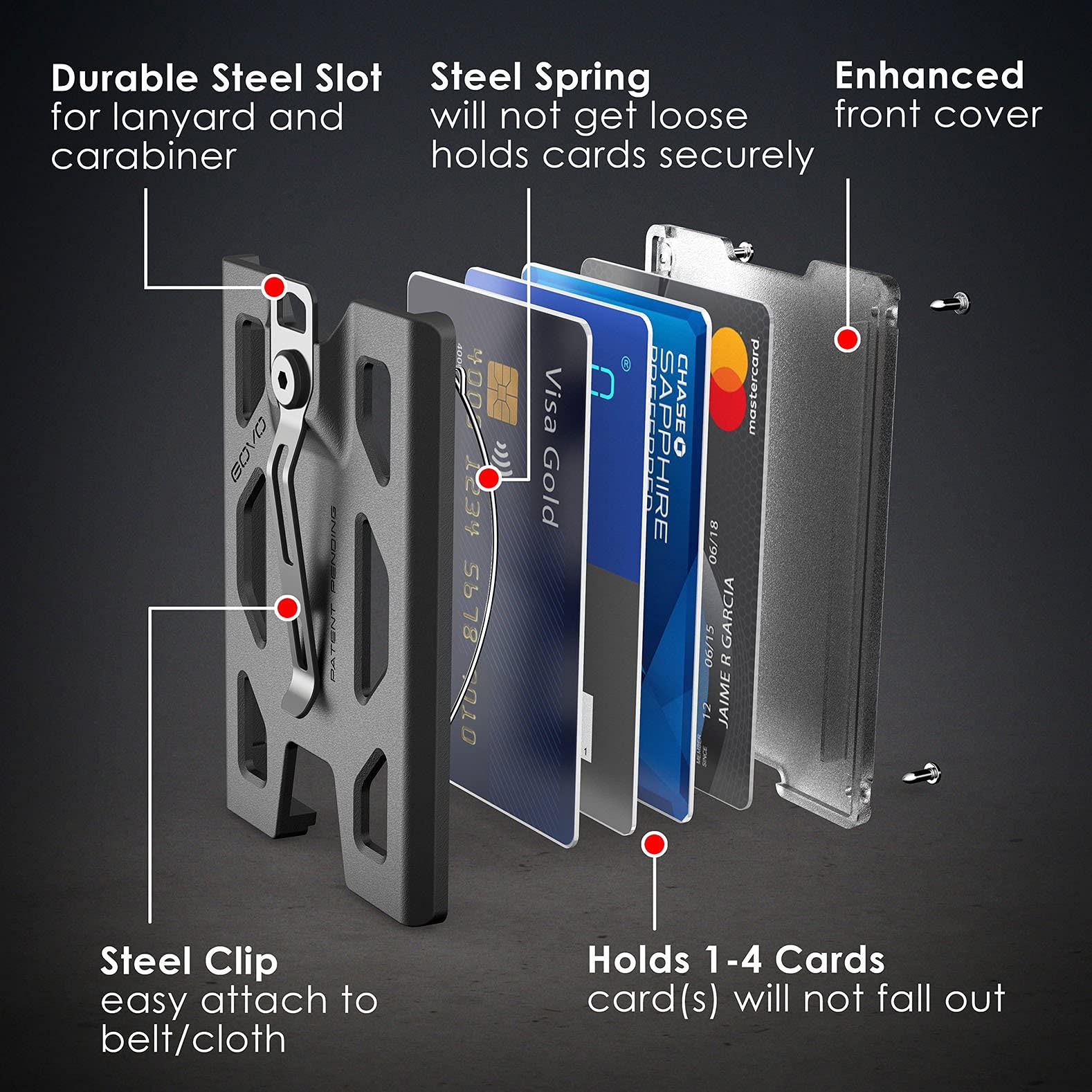 GOVO Badge Holder/Wallet - Durable Polycarbonate ID/Credit Holder with Metal Clip and 4 Cards Slot (Holds 1to 4 Cards) Black