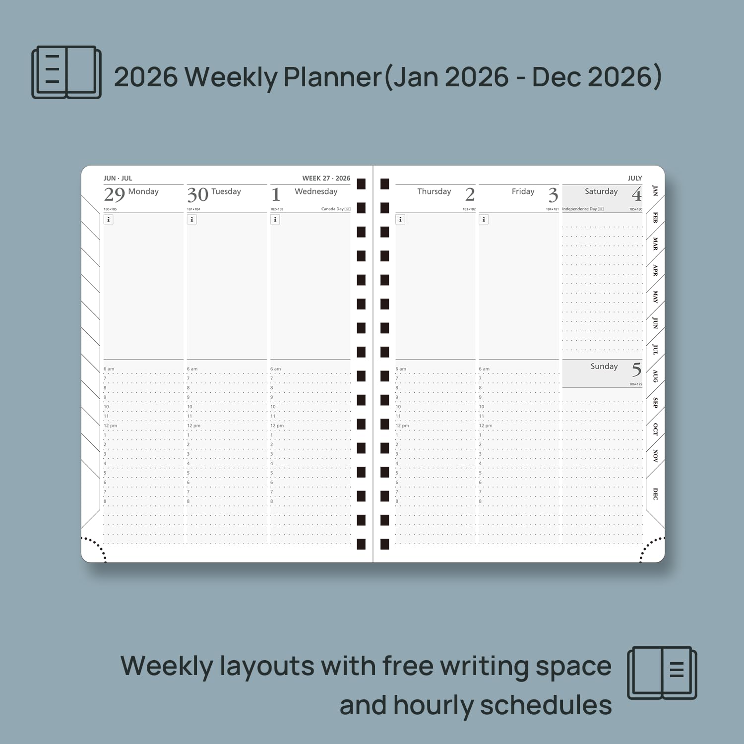 POPRUN 2026 Agenda [Medium-8.5" x 6.25" Wire-Bound Hard Cover] - Daily Weekly and Monthly Planner 2026 with Hourly Schedule, Vertical Weekly Layout, Monthly Tabs - Violet