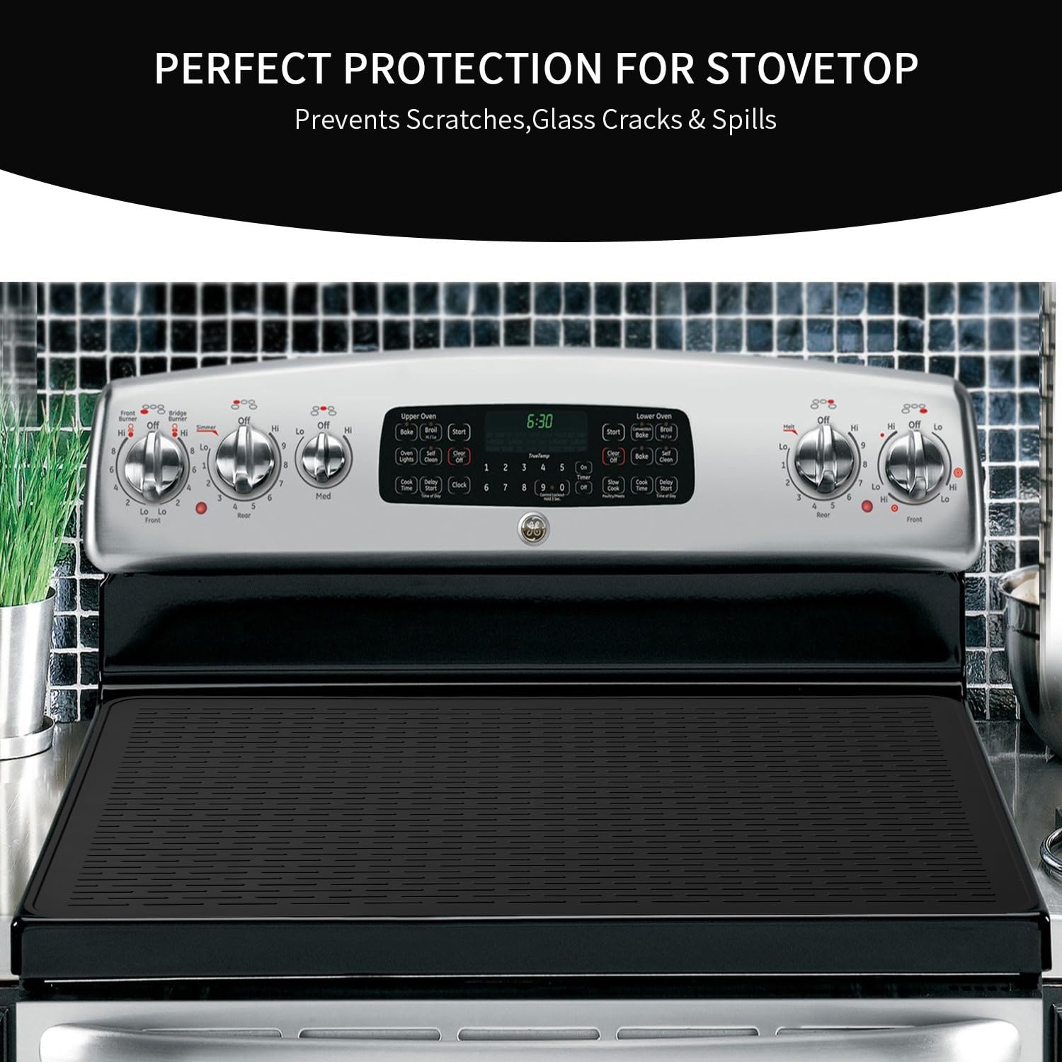Electric Stove Top Cover 30In Silicone Heat Resistant Glass Ceramic Stovetop Protector Mat, Prevents Scratching, Expands Usable Kitchen Space (Black, 30*21inch)