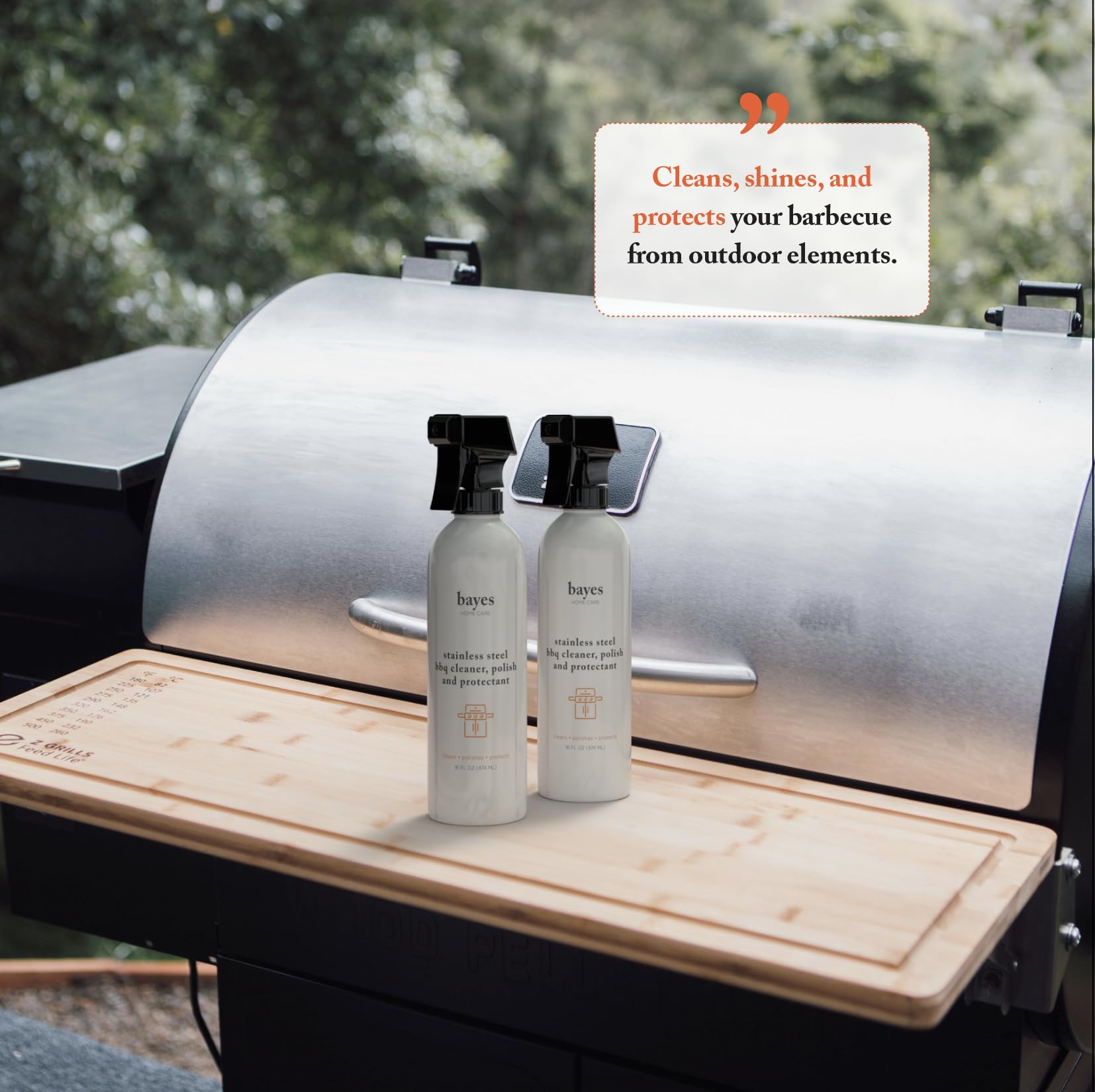 Bayes High-Performance Stainless Steel BBQ Exterior Cleaner and Protectant - Cleans, Shines and Protects Stainless Steel Barbecue Surfaces, Shields from Outdoor Elements - 16 oz
