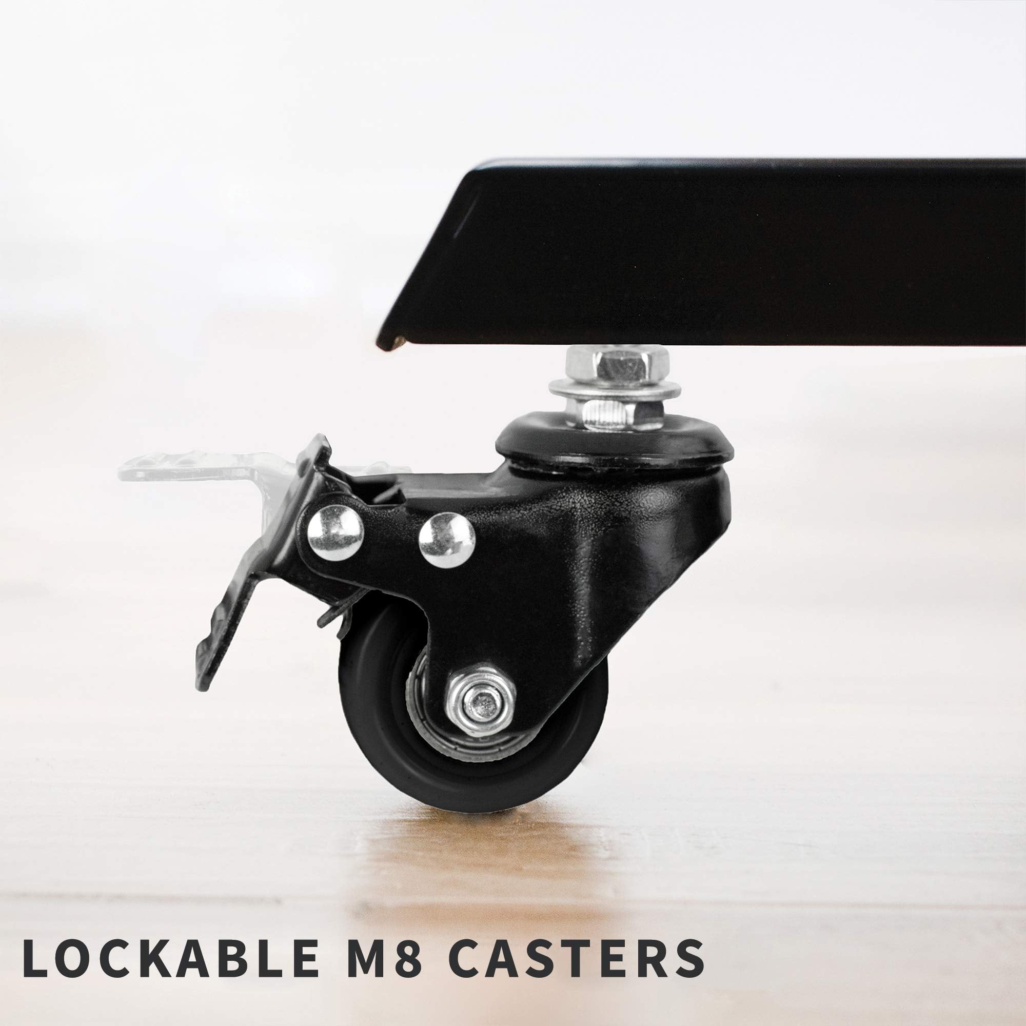VIVO M8 Diameter Threaded Locking Caster Wheels, Set of 4, Swivel, Rubber Base, Brake, 1.5 inch Replacement Wheels for Standing Desk Frames, TV Stands, Carts, and More, PT-ST-015C