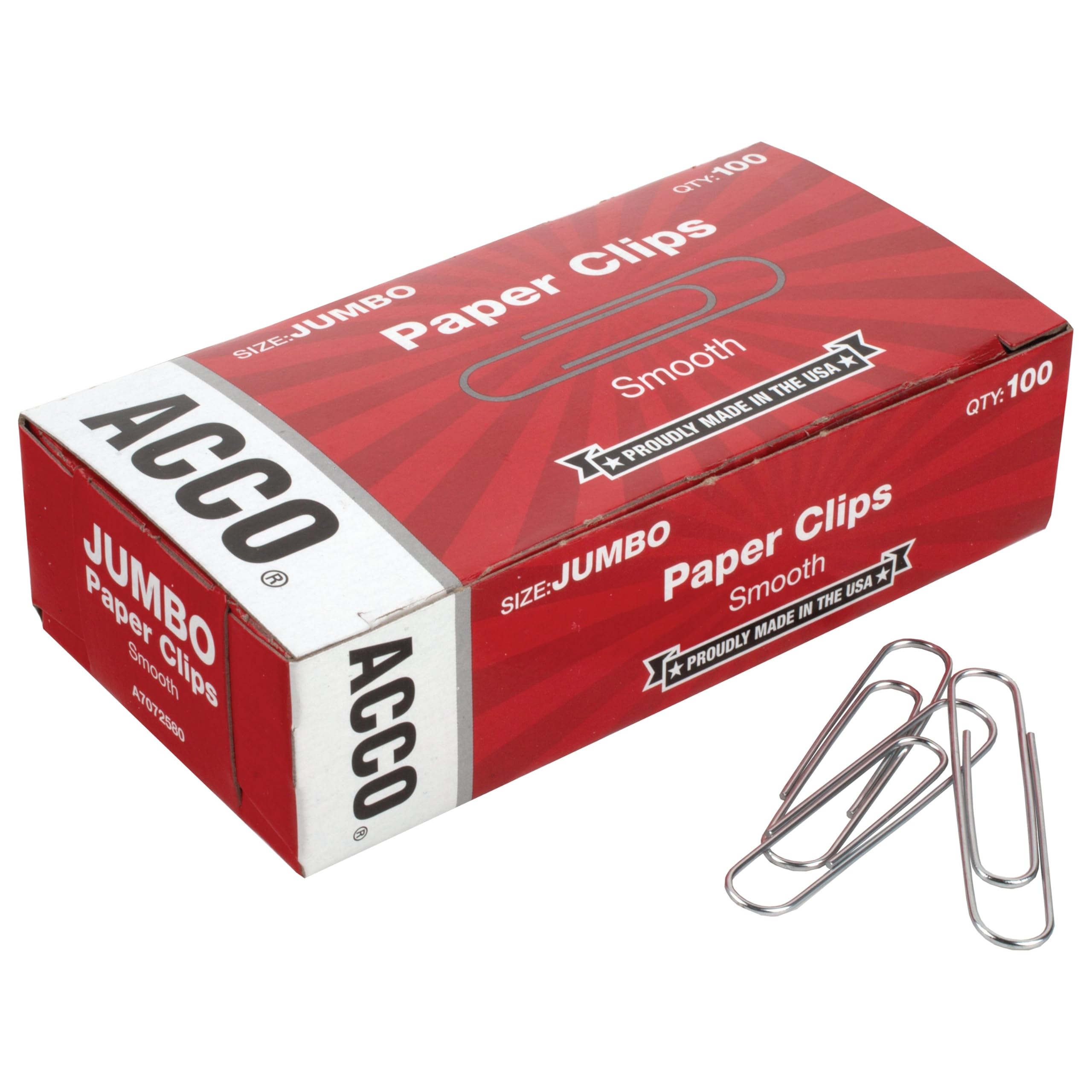 ACCO Paper Clips, Economy, Smooth, Jumbo, 100/Box, 10 Boxes (72580)