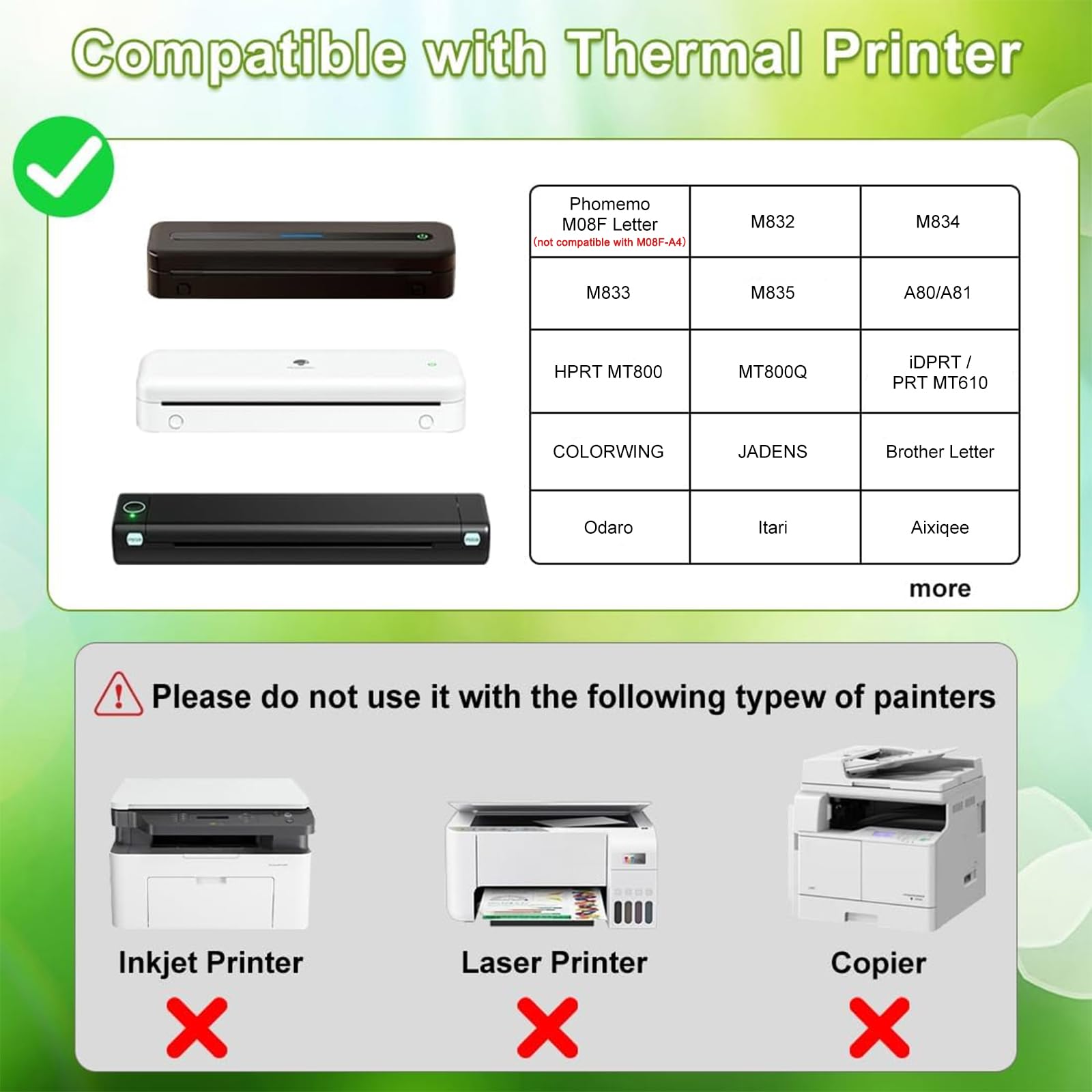 Thermal Printer Paper 8.5 x 11 Inch, Quick-Dry US Letter Thermal Paper, Compatible with M08F M832 Portable Printer, Continuous Perforated Folding Thermal Printer Paper for Office, Contract, 200 sheets