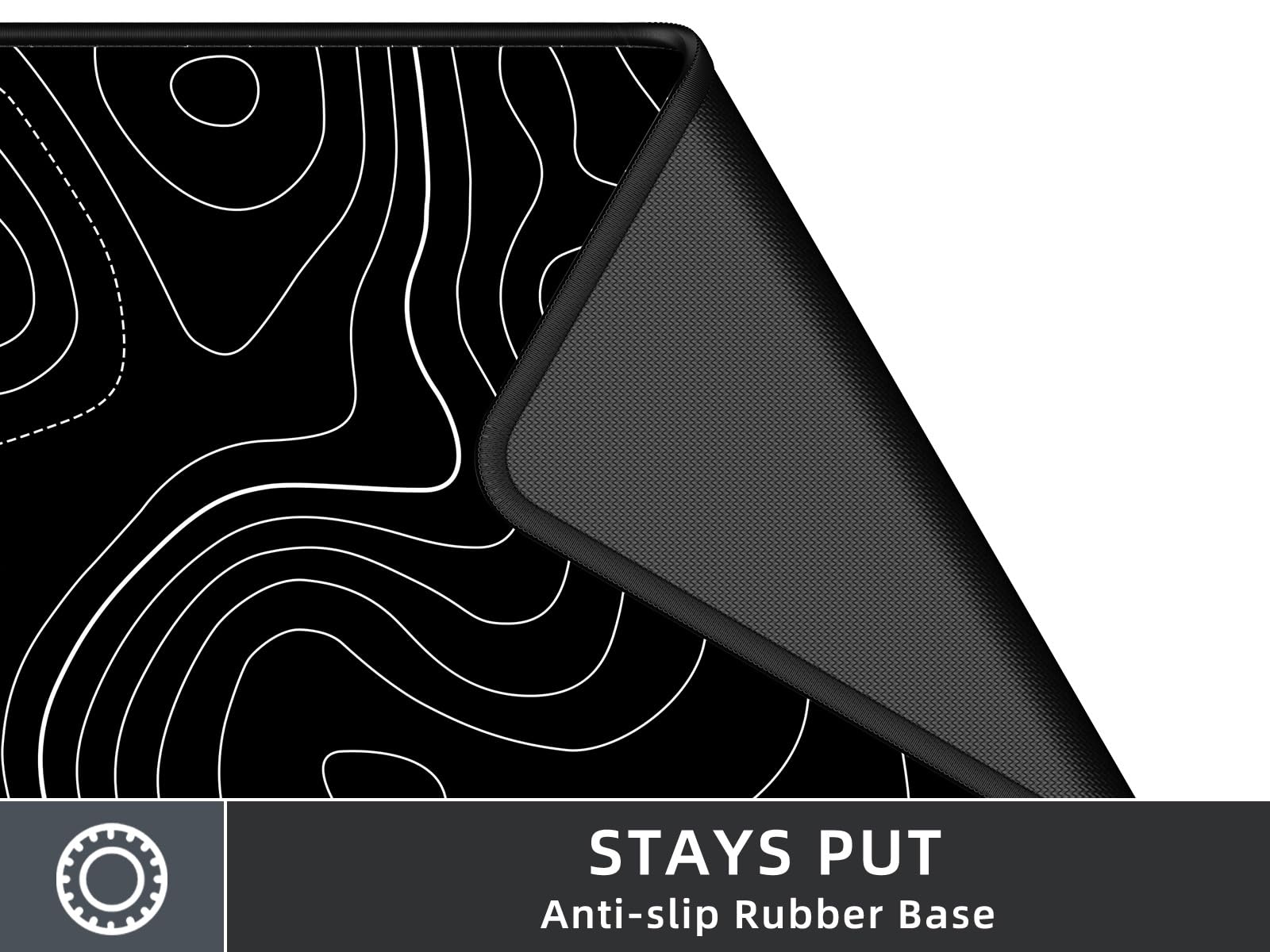 Rinaze Large Mouse Pad Desk Mat with Black Topographic, Anti-Slip Keyboard Pad with Multifunctional, Comfortable Gaming Mousepad, Office Desk Accessories for Computer, Home and Gaming