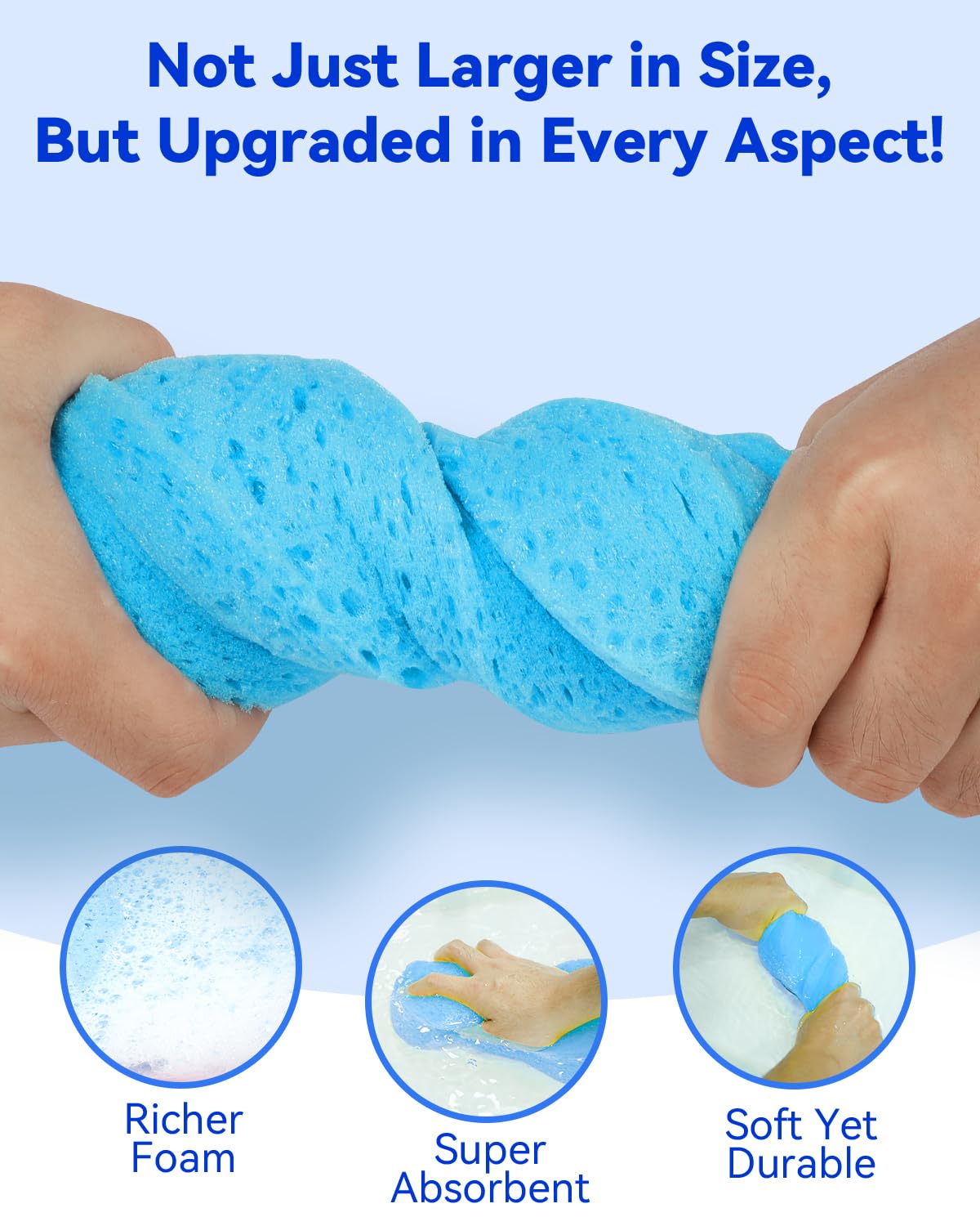 5-Pack Car Wash Sponges, 9.1" x 4.3" x 2.4" Large Sponges, Extra Thick Foam Kit for All-Purpose Cleaning, Ideal Washing Sponges for Kitchen, Bathroom, Household