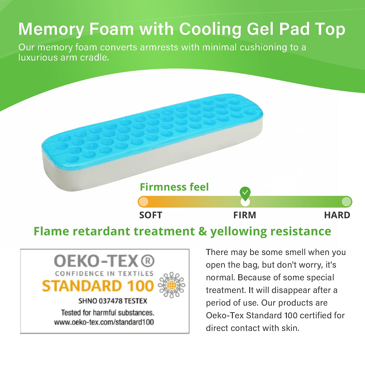 LargeLeaf Chair Armrest Cooling Gel Cushions Elbow Pillow Pressure Relief Office Chair Gaming Chair armrest with Memory Foam armrest Pads 2-Piece Set of Chair