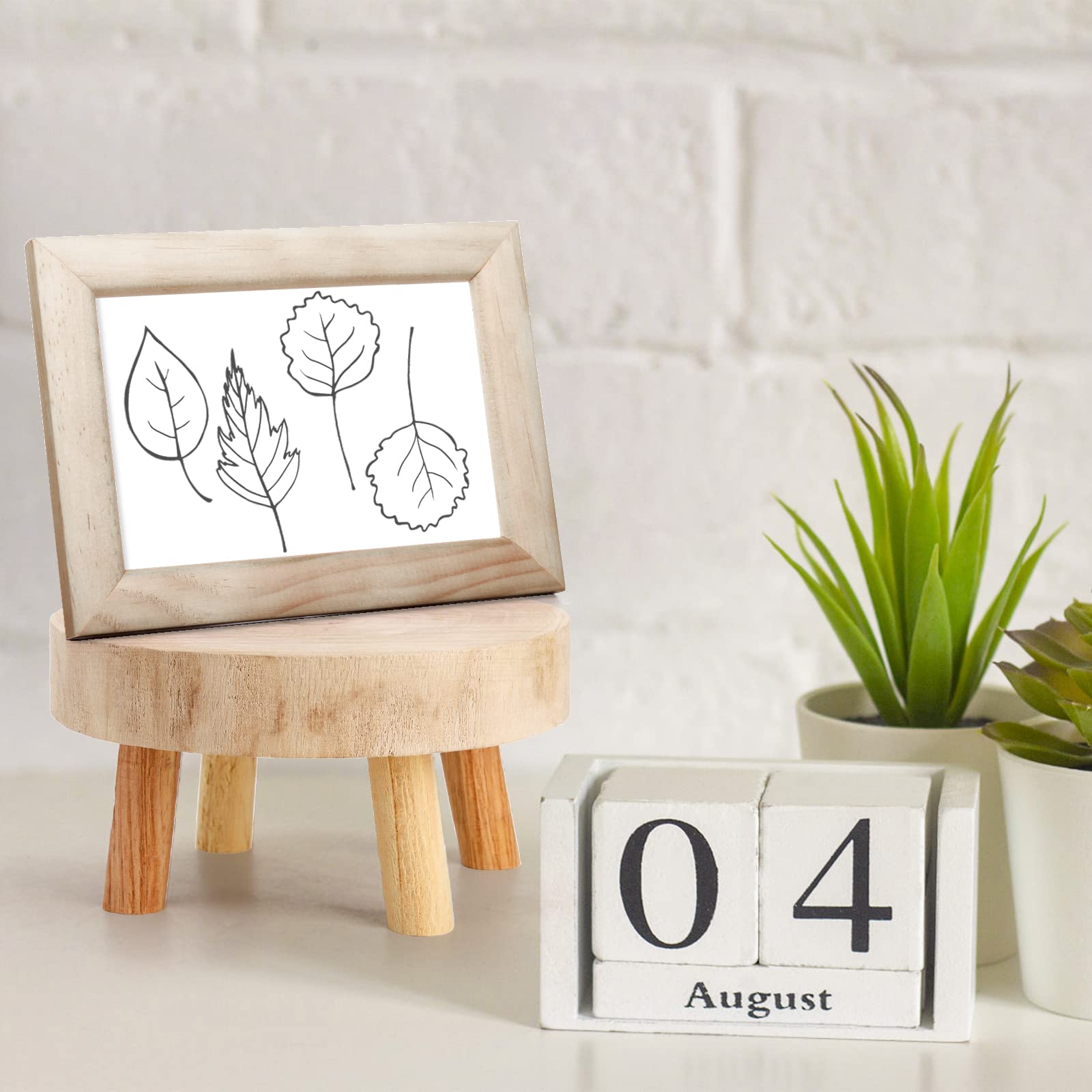 TOPZEA Set of 2 Mini Wooden Stool Display Stand, Short Boho Wood Riser Stools Small Desk Pedestal Stand for Candle, Indoor Plants, Gnome, Counter Decor