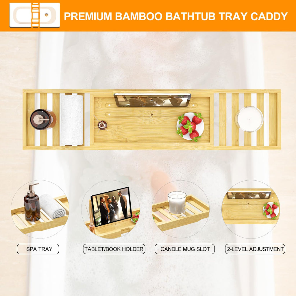 Bathtub Tray Caddy - Bath Tray - Bath Tub Tray Caddy for Bathtub, Expandable Size, Fits Most Bath Tubs