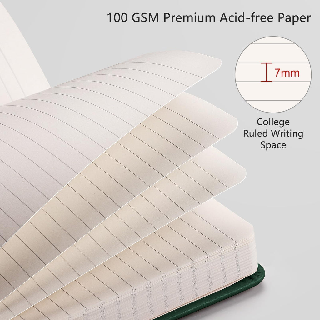 RETTACY Lined Journal Notebook, 2-Pack, 192 Numbered Pages per Pack, A5 Medium Size (14.5 × 21 cm), for Men & Women, Writing, Work, Leather Hardcover, 100 GSM Thick Paper (Black & Green)