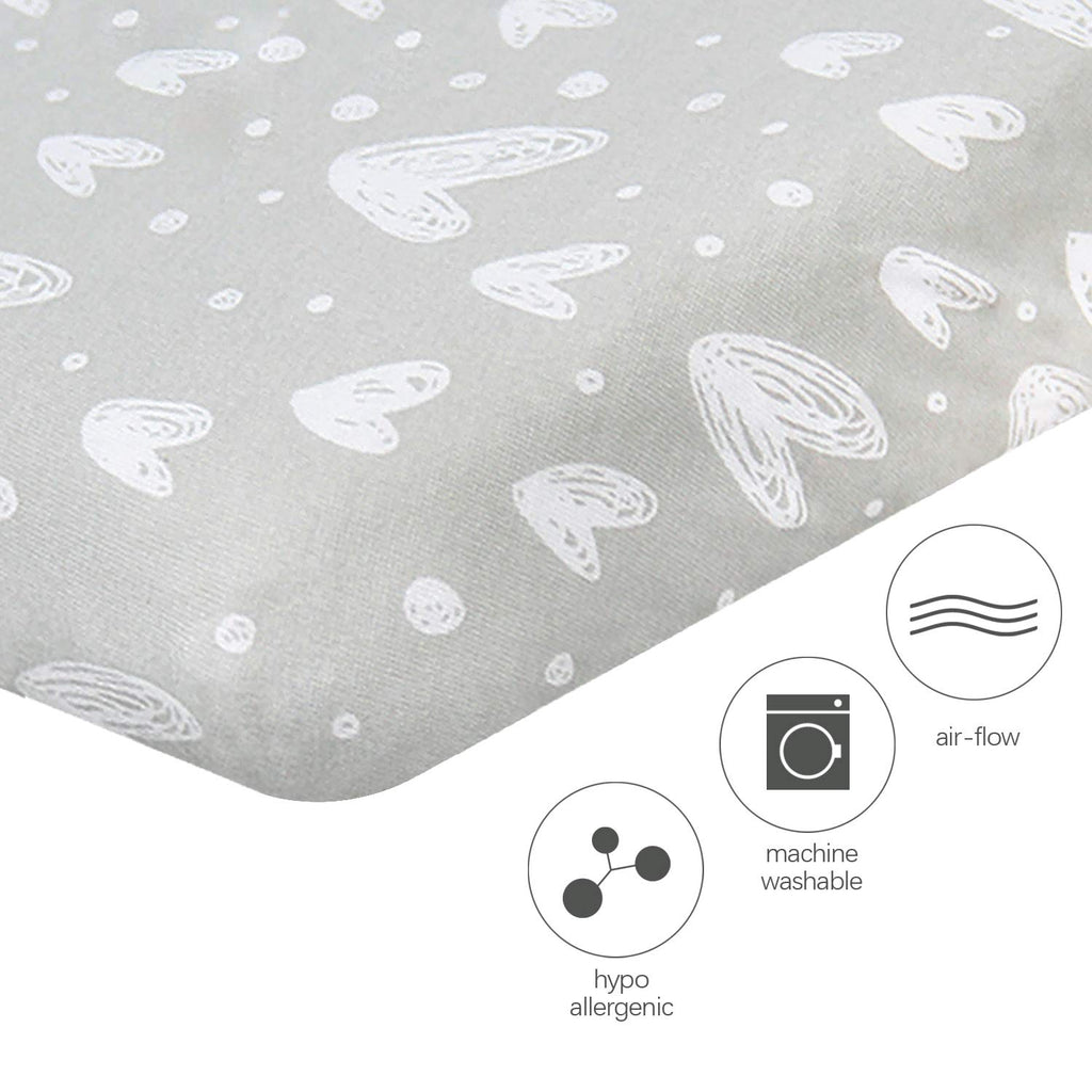Biloban Pack and Play Sheets, 2 Pack, 100% Natural Cotton Jersey Knit Fitted for Pack and Play Playard, Soft Breathable, Preshrunk, Gray Stars