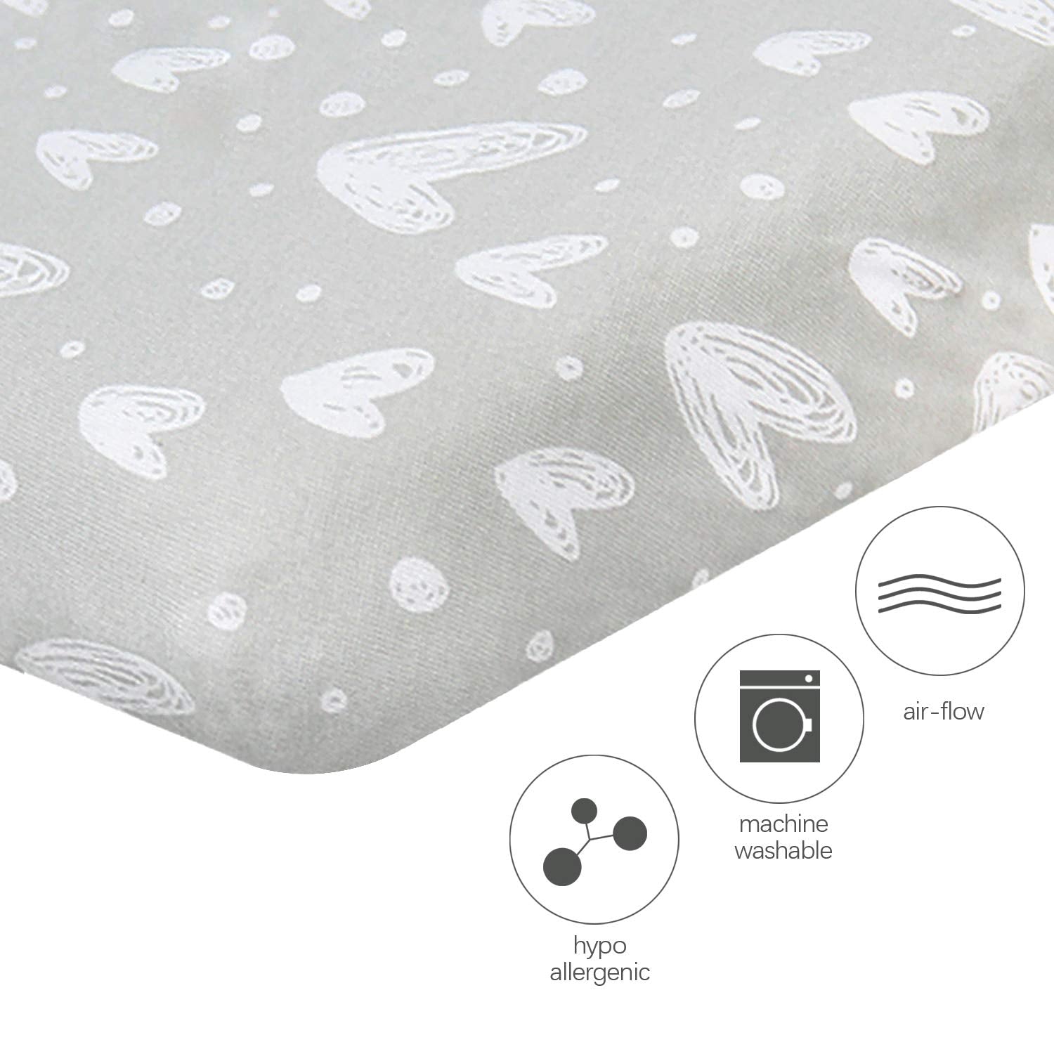 Biloban Pack and Play Sheets, 2 Pack, 100% Natural Cotton Jersey Knit Fitted for Pack and Play Playard, Soft Breathable, Preshrunk, Gray Stars