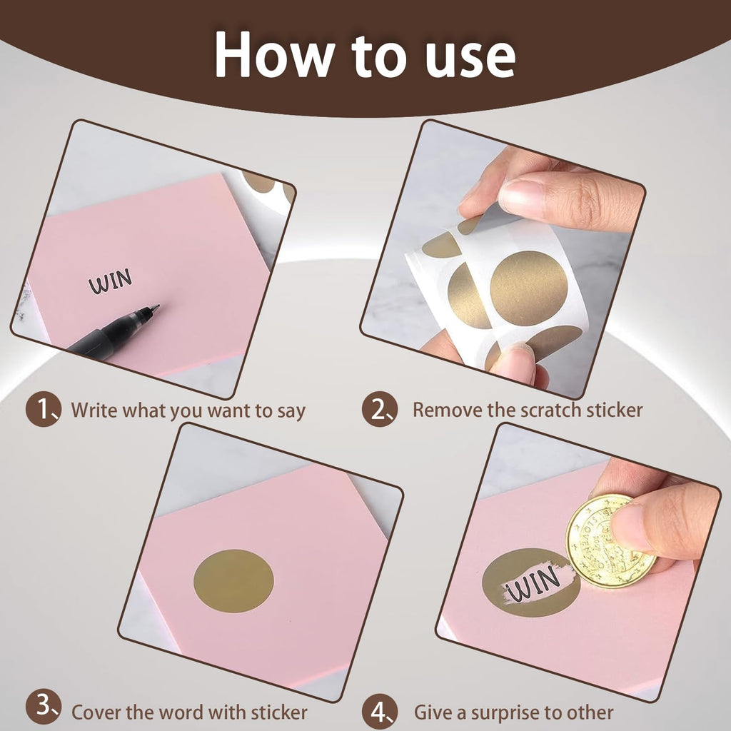 600PCS 1 Inch Scratch Off Sticker Round Labels Scratch Off Card Stickers Circle Self Adhesive Labels for Lottery Tickets DIY Reward Cards (Gold)