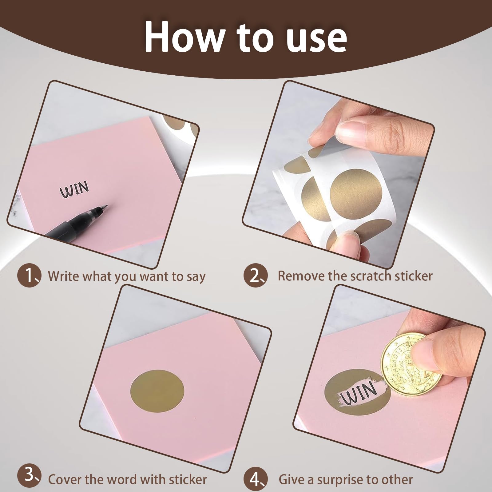 600PCS 1 Inch Scratch Off Sticker Round Labels Scratch Off Card Stickers Circle Self Adhesive Labels for Lottery Tickets DIY Reward Cards (Gold)