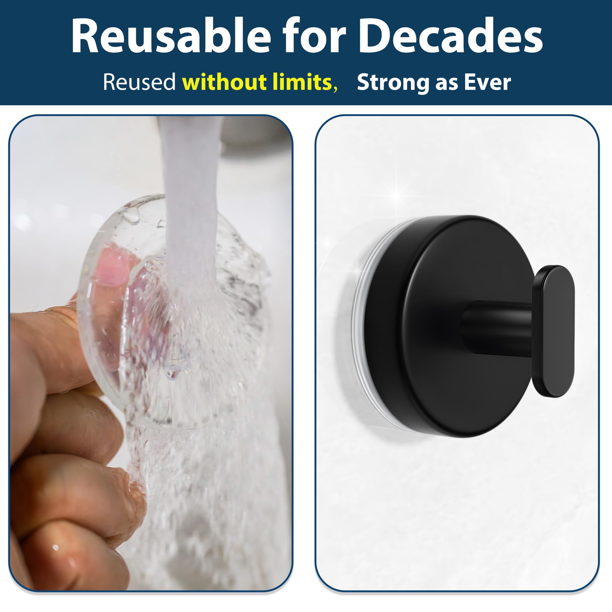 Suction Cup Hooks for Shower: 15 LB Strong Wall Hanger for Bathroom, Front Door, Glass, Window, RV, Holder for Towel, Christmas Wreath, Coat, Loofah, Waterproof & Reusable, Matt Black 4 Pack