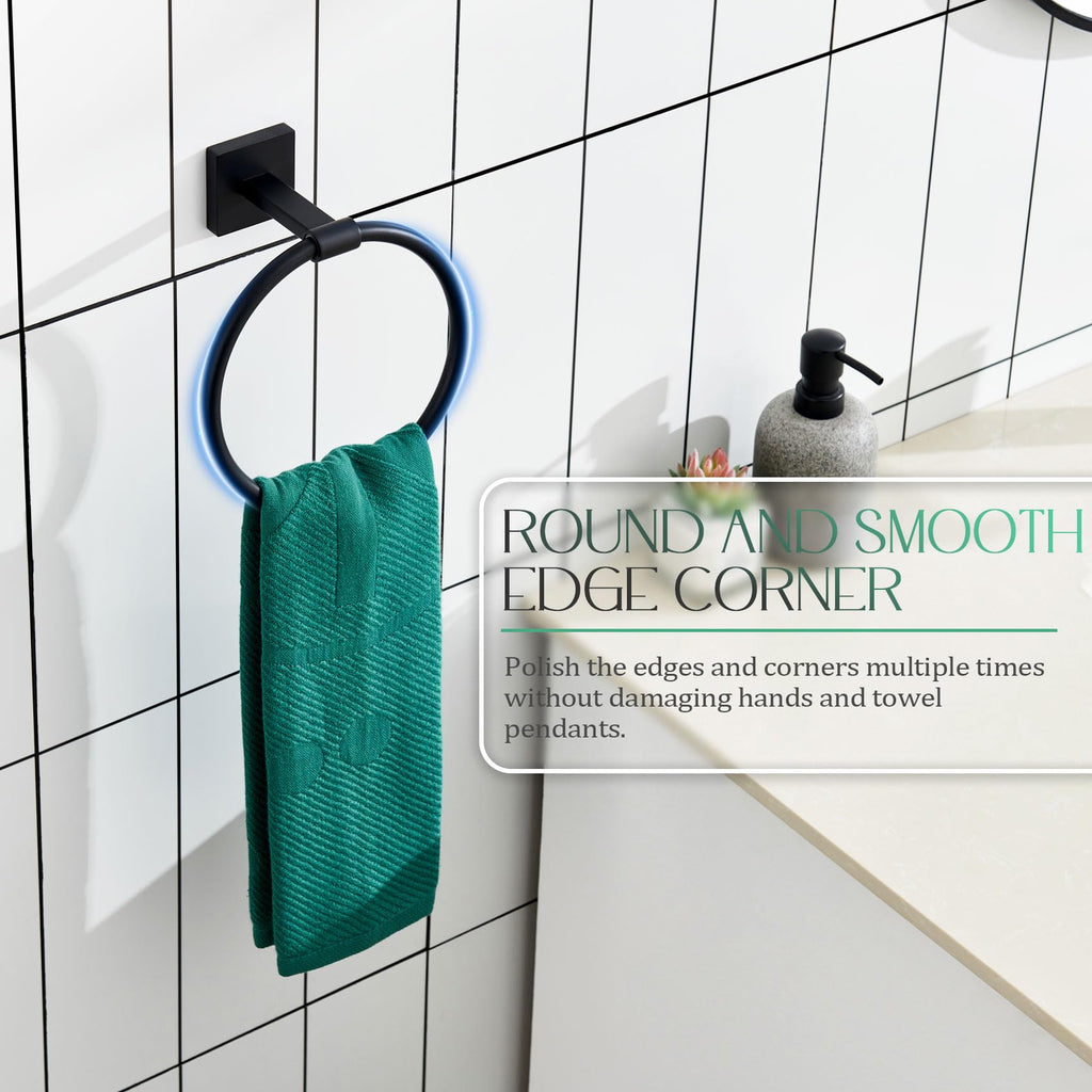KOKOSIRI Towel Ring Matte Black Bath Towel Hanger Bathroom Hardware Hand Towels Holder Rack Wall Mounted Stainless Steel, B3010BK