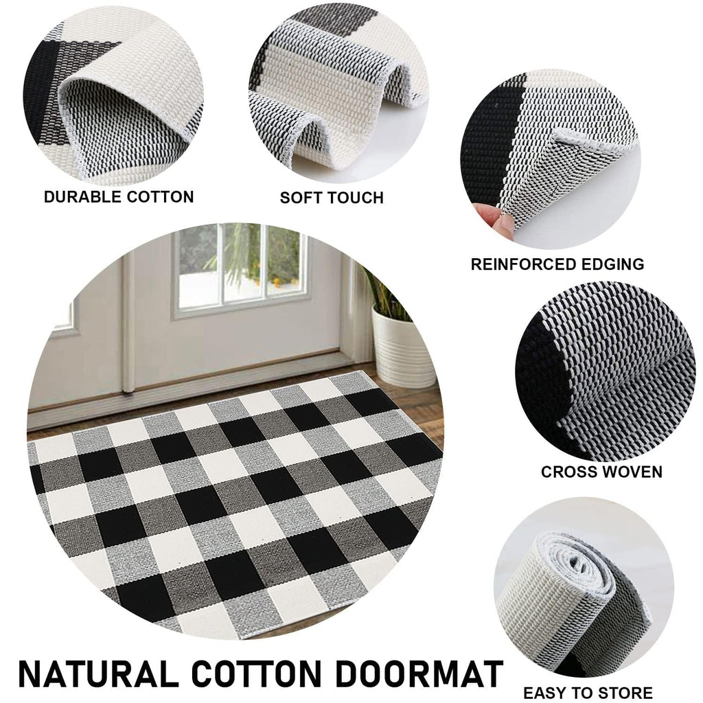 Cekene Buffalo Plaid Outdoor Checkered Rug 2x4.2ft Buffalo Plaid Rug Cotton Woven Washable Front Door Mat Indoor Rugs for Entrance Front Porch Patio