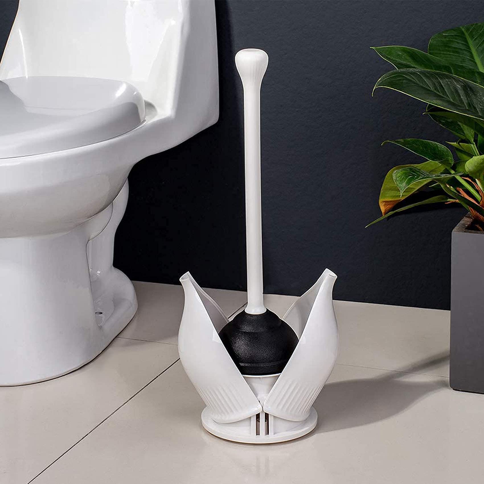 YANXUS Toilet Plunger, Hideaway Toilet Plungers with Caddy, Plungers for Bathroom with Holder, Heavy Duty Toilet Plunger with Holder - White