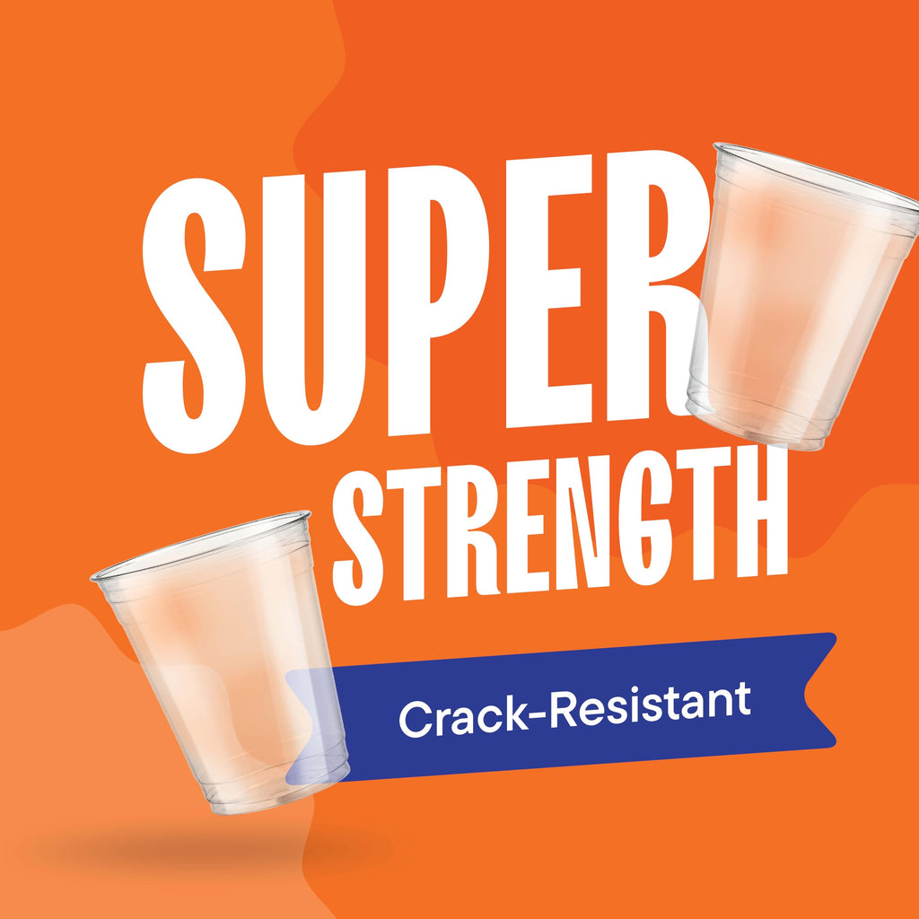 Stack Man [100 Pack - 12 oz.] Clear Disposable Plastic Cups PET Crystal Clear Disposable 12oz Plastic Cups