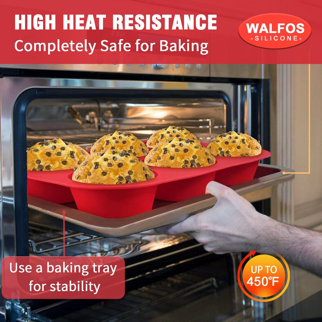 Walfos Silicone Jumbo Muffin Pan Set- 6 Cup Large Silicone Cupcake Pan, BPA Free Silicone Perfect for Egg Muffins, Big Cupcakes - Non-Stick and Dishwasher Safe, Set of 2