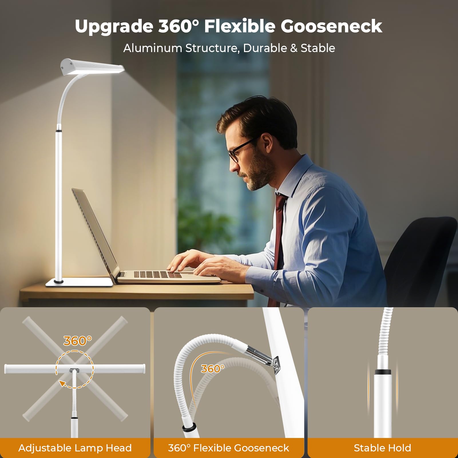 Desk Lamp for Home Office, Eye-Caring Architect LED Table Lamp, 3 Color Modes & 10 Brightness Level Desk Lamp, Adjustable Flexible Gooseneck, 21.5inch Tall Desk Light for Work Study Reading (White)