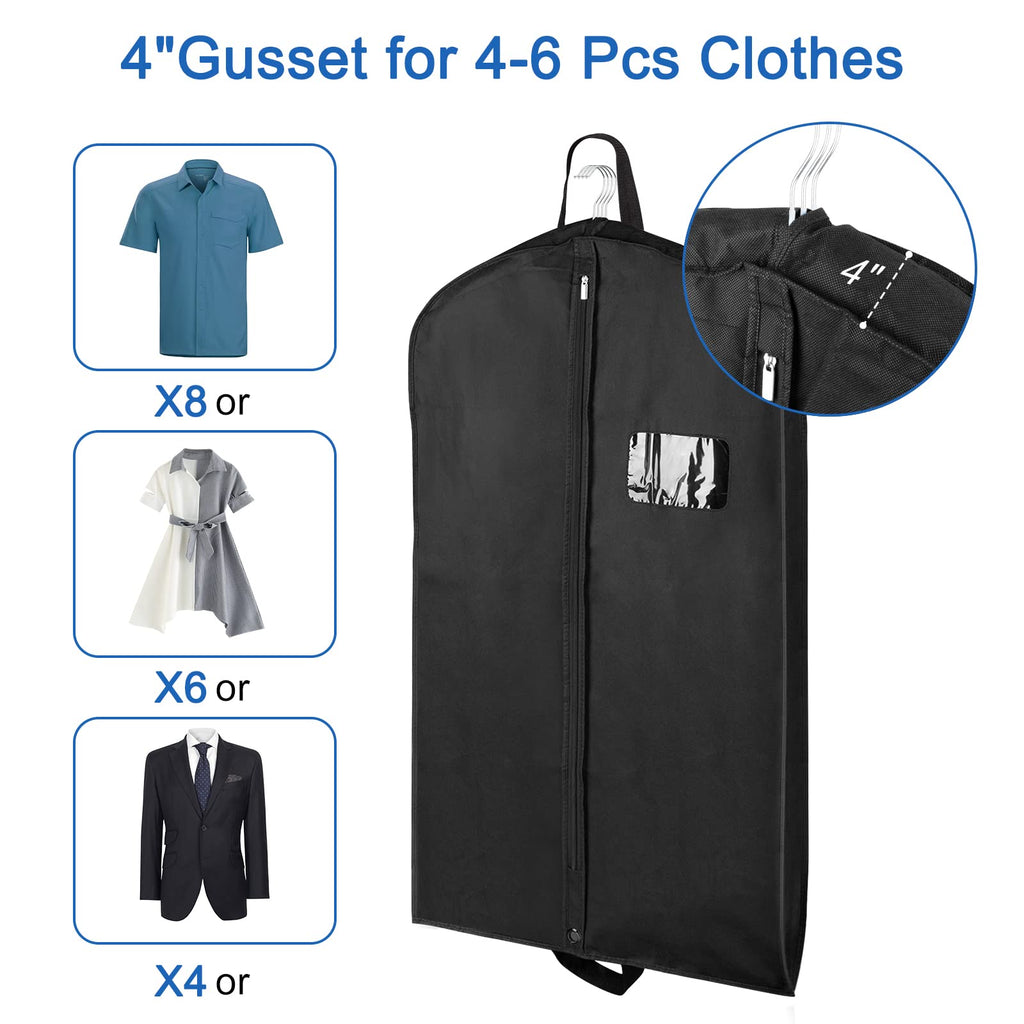 Garment Bags for Travel 43" 2 Pack, Hoprfire Suit Garment Covers with 4" Gussetes for Closet Storage for Men Breathable Foldable Hanging Bags Waterproof for Suit, Clothes, Custom, Tuxedo, Shirts, Coat