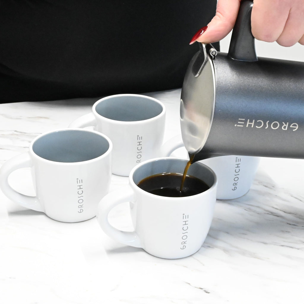 Porto Crema Ceramic Espresso Cups Set of 4 – 5 oz Coffee Shot Mugs for Double Espresso, Latte – Dishwasher & Microwave Safe, Modern Stoneware Design, Modern Mug, Barista-Style - 5oz/148mL, Grey