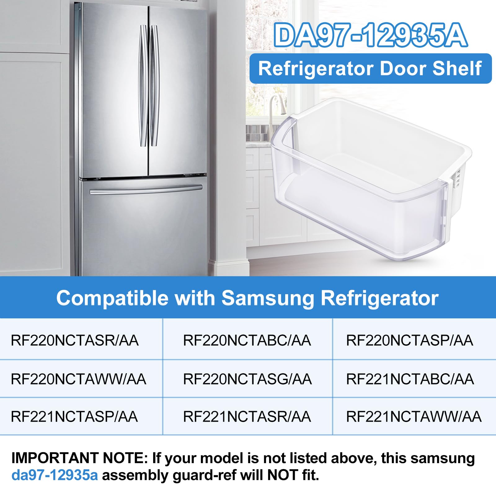 UPGRADED DA97-12935A RF220NCTASR Door Shelf Compatible with Samsung Fridge Door Shelf, Right & Left Samsung Refrigerator door Shelf Parts RF220NCTAWW, RF220NCTASP, RF221NCTASR Door Bin Fridge Shelves