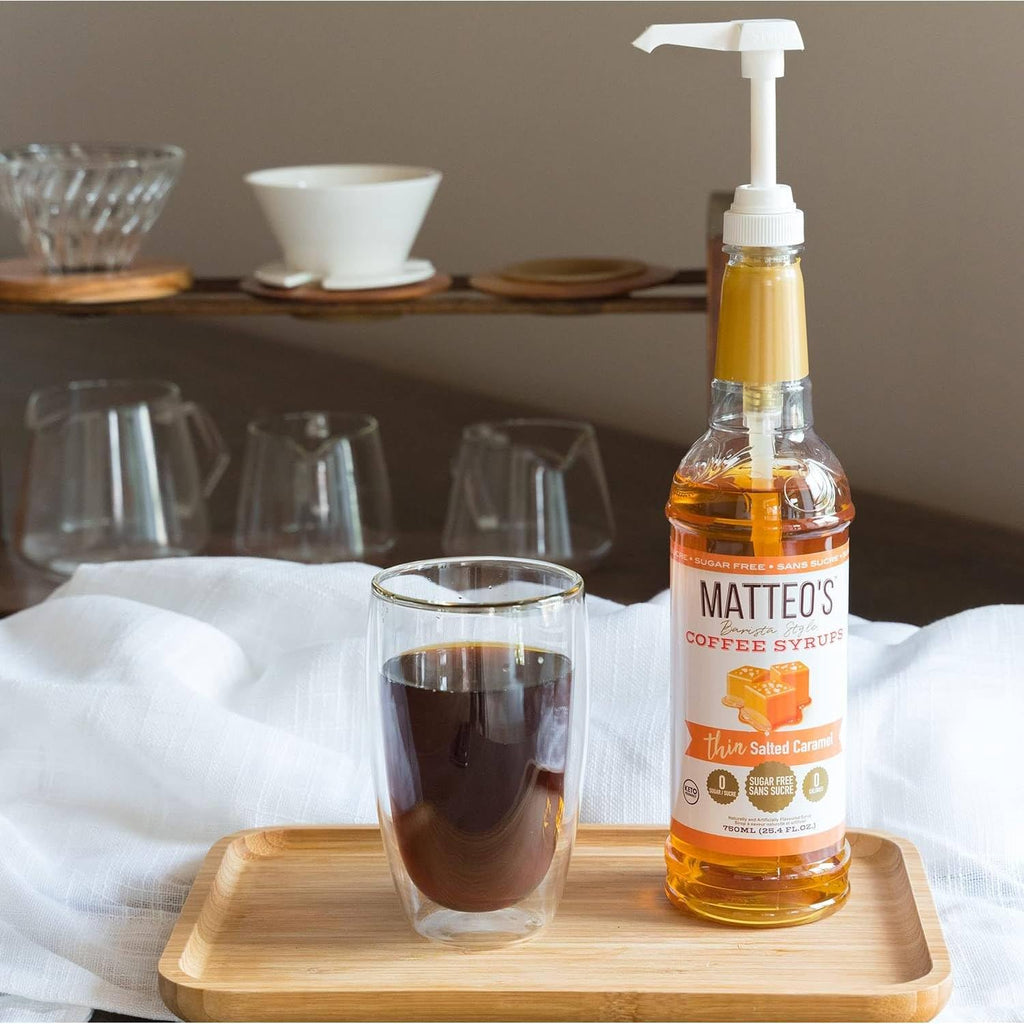 Matteo's Coffee Syrup Pump Dispenser, Bottle Pumps for Syrup, Skinny Syrup Pump for 750ml Bottles - Perfect Syrup Dispenser and Drink Pump for Coffee Bar (6 Pack)