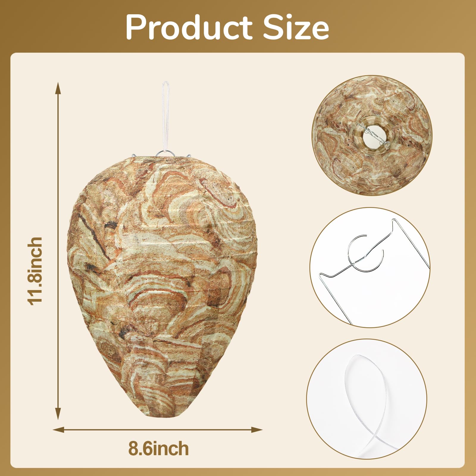 DECYOOL 4 Pack Wasp Nest Decoy Hanging Wasp for Wasps Hornets Yellow Jackets Outdoor Water-Repellent Material (Brown)