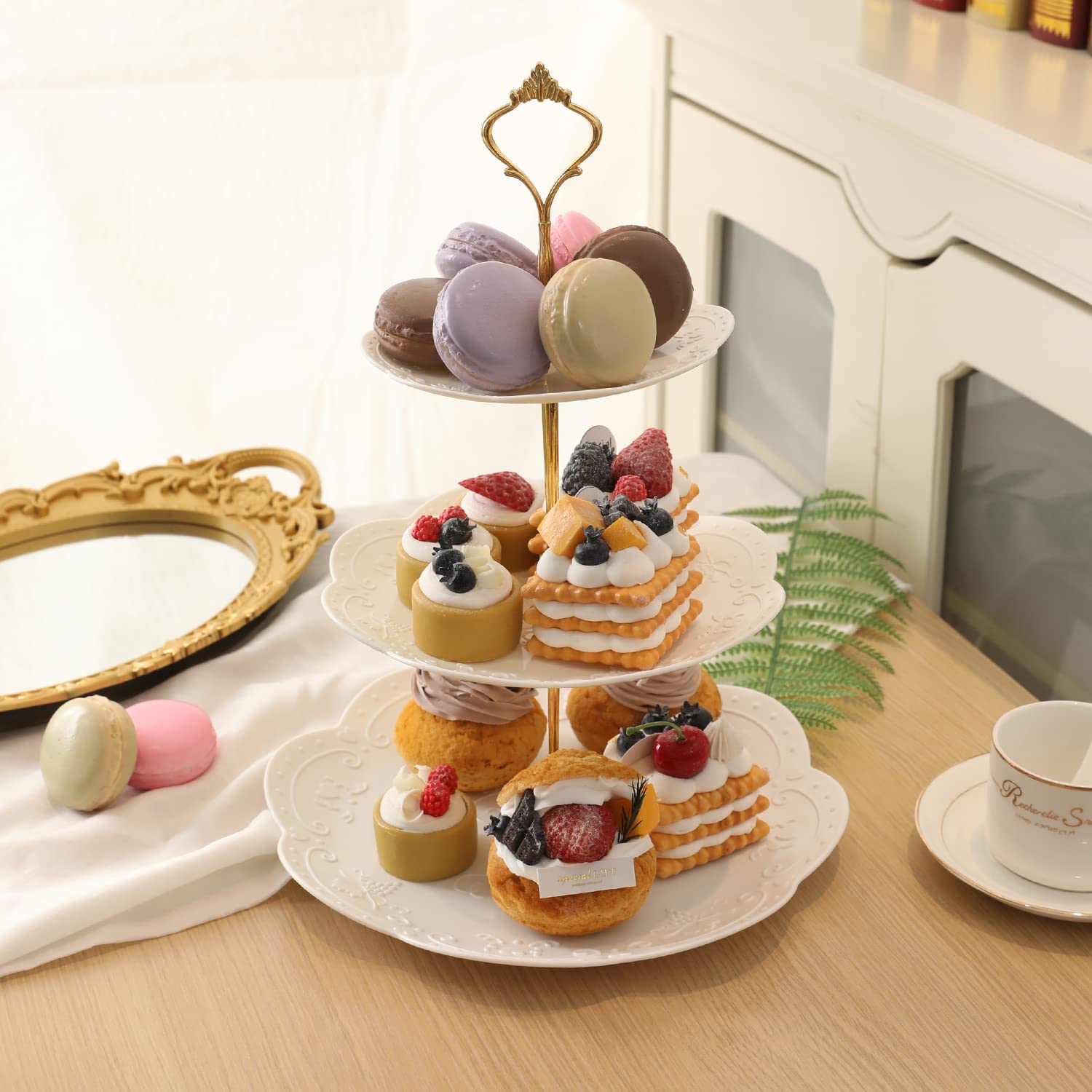 PowerKing 3 Tier Cupcake Stand Cake Stand - Plastic Tiered Serving Tray for Desserts, Candy, and Treats - Perfect for Wedding, Birthday, Tea Party (Round, 2 Pack)