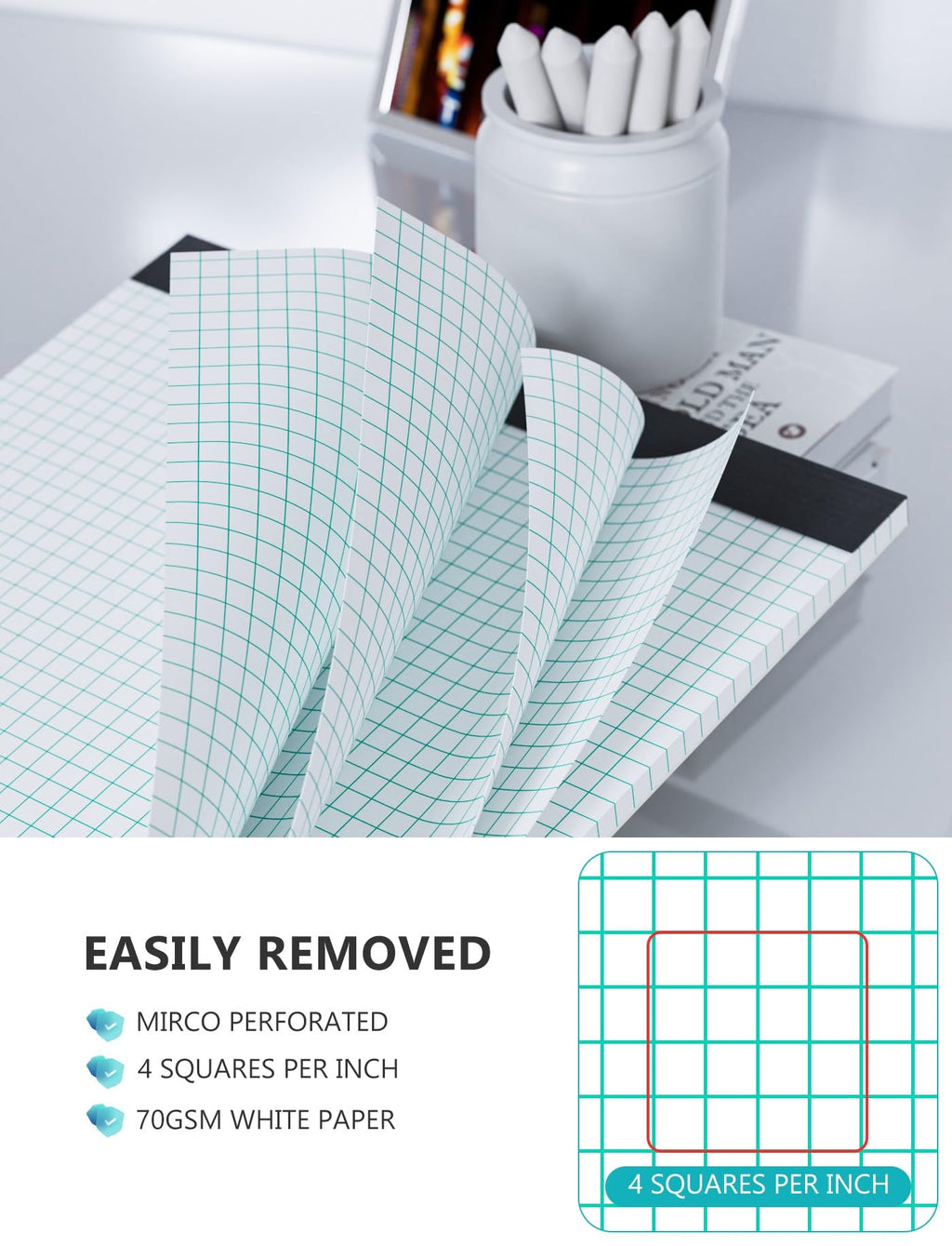 Graph Papers Pads 8.5 x11 Grid Paper Notebook 8.5 x 11 Graph Paper Notebook 8.5 x 11 Blue Quad Rule 4x4 Graph Paper 6 Pack Graphing Paper Notepad Grid Paper Pad 8.5x11 Square Paper Pads- 30 Sheets/Pad