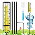 Rain Gauge Outdoor, Rain Gauges with Metal Stake for Yard, Upgraded Large Clear Numbers 7'' Freeze Proof Thickened Transparent Plastic Measure Tool Garden Lawn Adjustable Height 37'' Tall