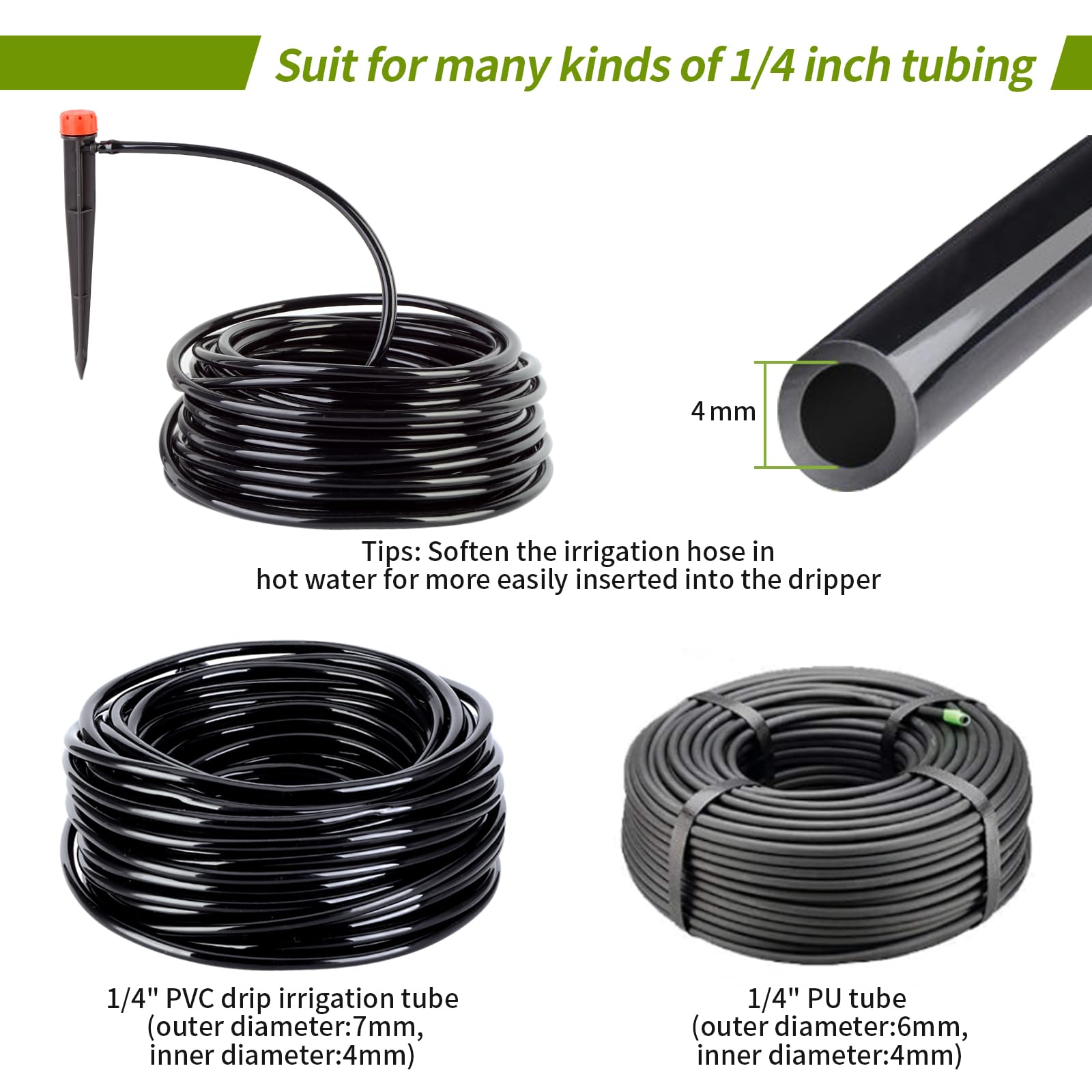 Hakioi 100 pcs Drip Emitters for 1/4 inch Drip Irrigation Tubing 360 Degree Adjustable Water Flow Irrigation Emitters Drippers for Drip Irrigation Irrigation Drip Heads for Flower Plant
