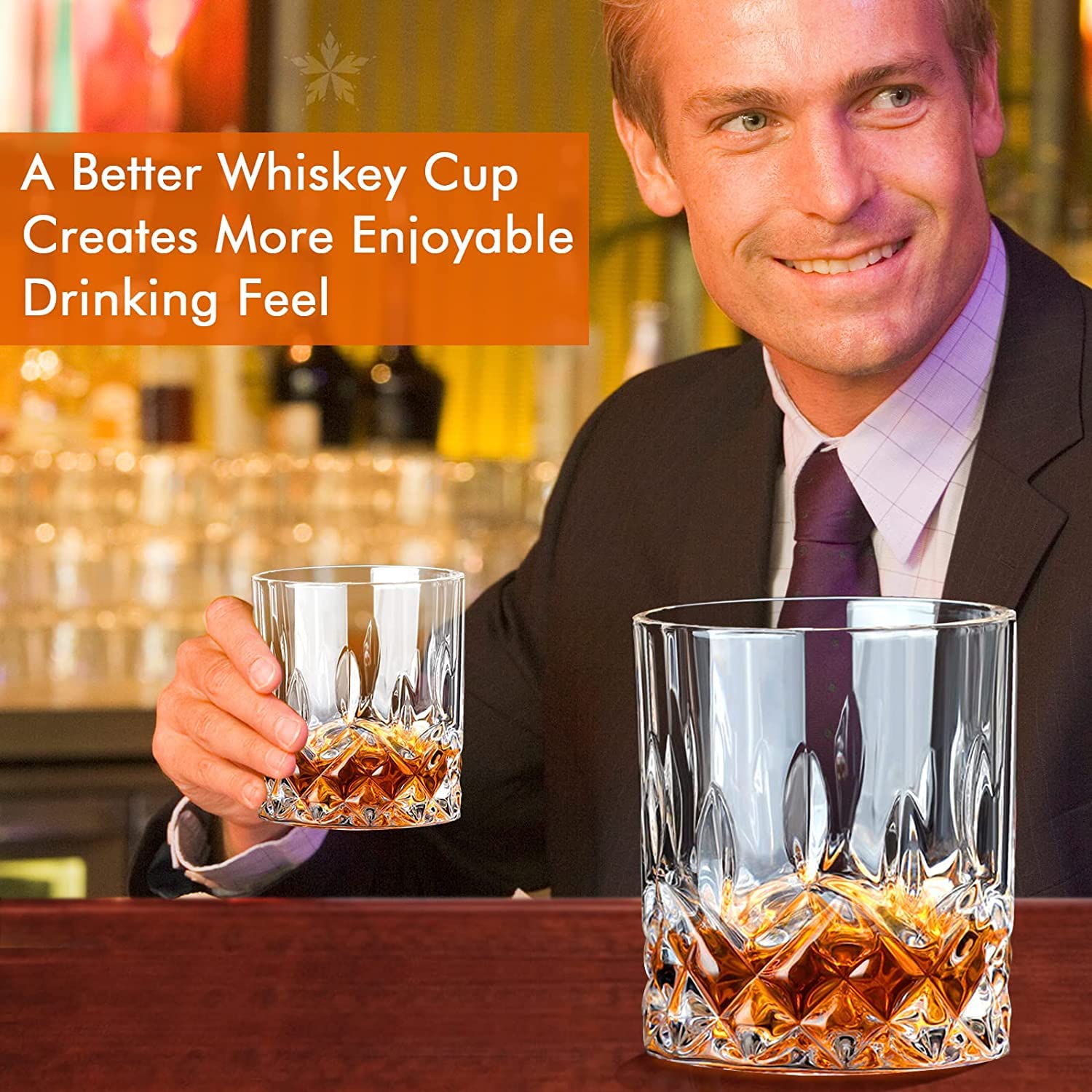 Whiskey Glasses Old Fashioned Glass Set of 6 Rocks Glasses 10oz Clear Whisky Glasses Lowball Glassware Drinking Tumblers Cups for Cognac Bourbon Cocktail Rum Brandy Bar Men