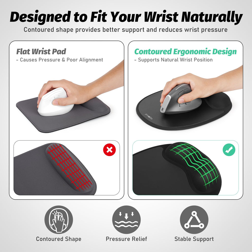 ErgoEvol Ergonomic Mouse Pad with Skin-Friendly Lycra Memory Foam Wrist Rest, Easy-to-Clean Smooth PP Surface, and Non-Slip PU Base – Ideal for Vertical, Ergonomic, and Office Mice(Jet Black)