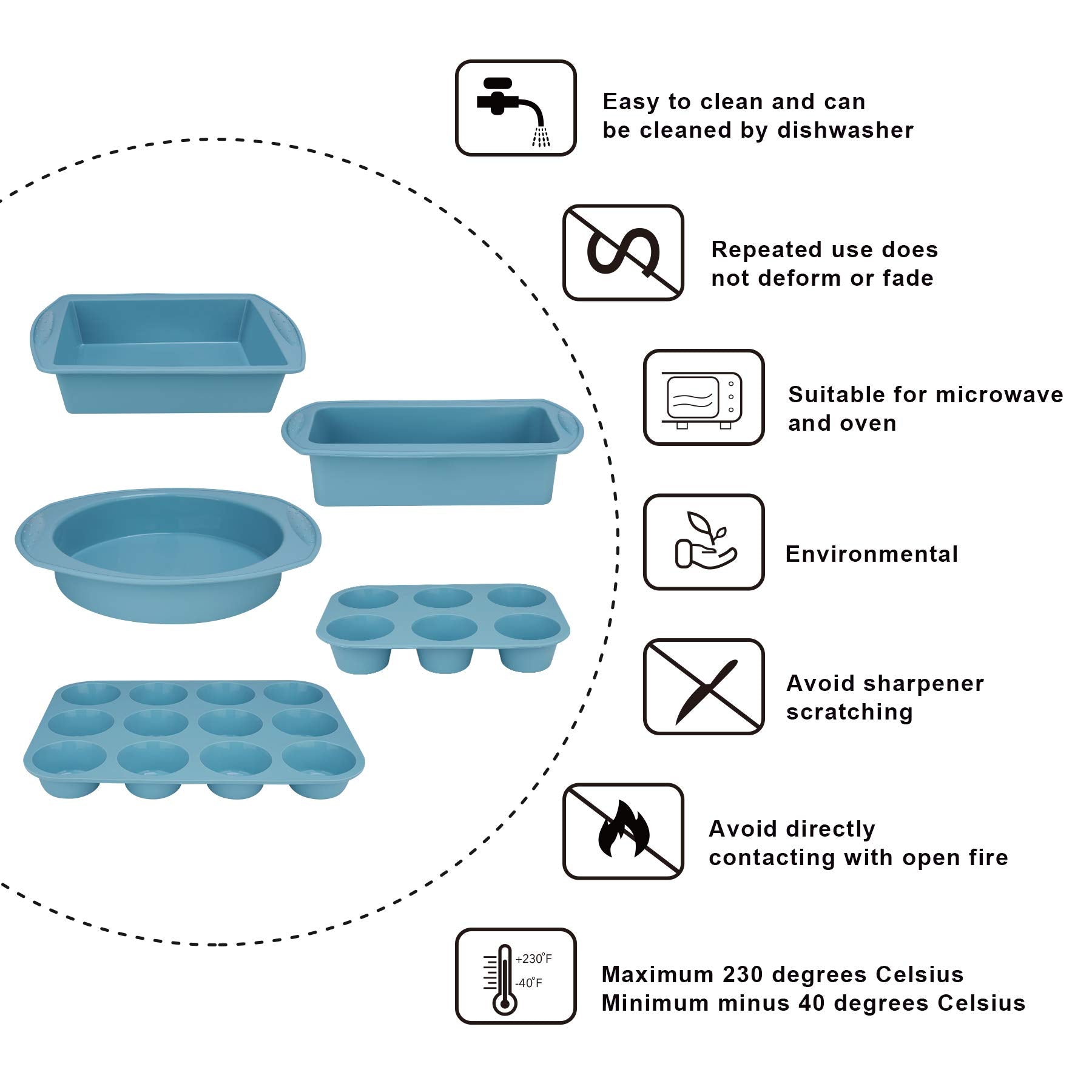 Economical 7in1 Nonstick Silicone Baking Cake Pan Cookie Sheet Molds Tray Set for Oven, Heat Resistant Bakeware Suppliers Tools Kit for Muffin Loaf Bread Pizza Cheesecake Cupcake Pie Utensil
